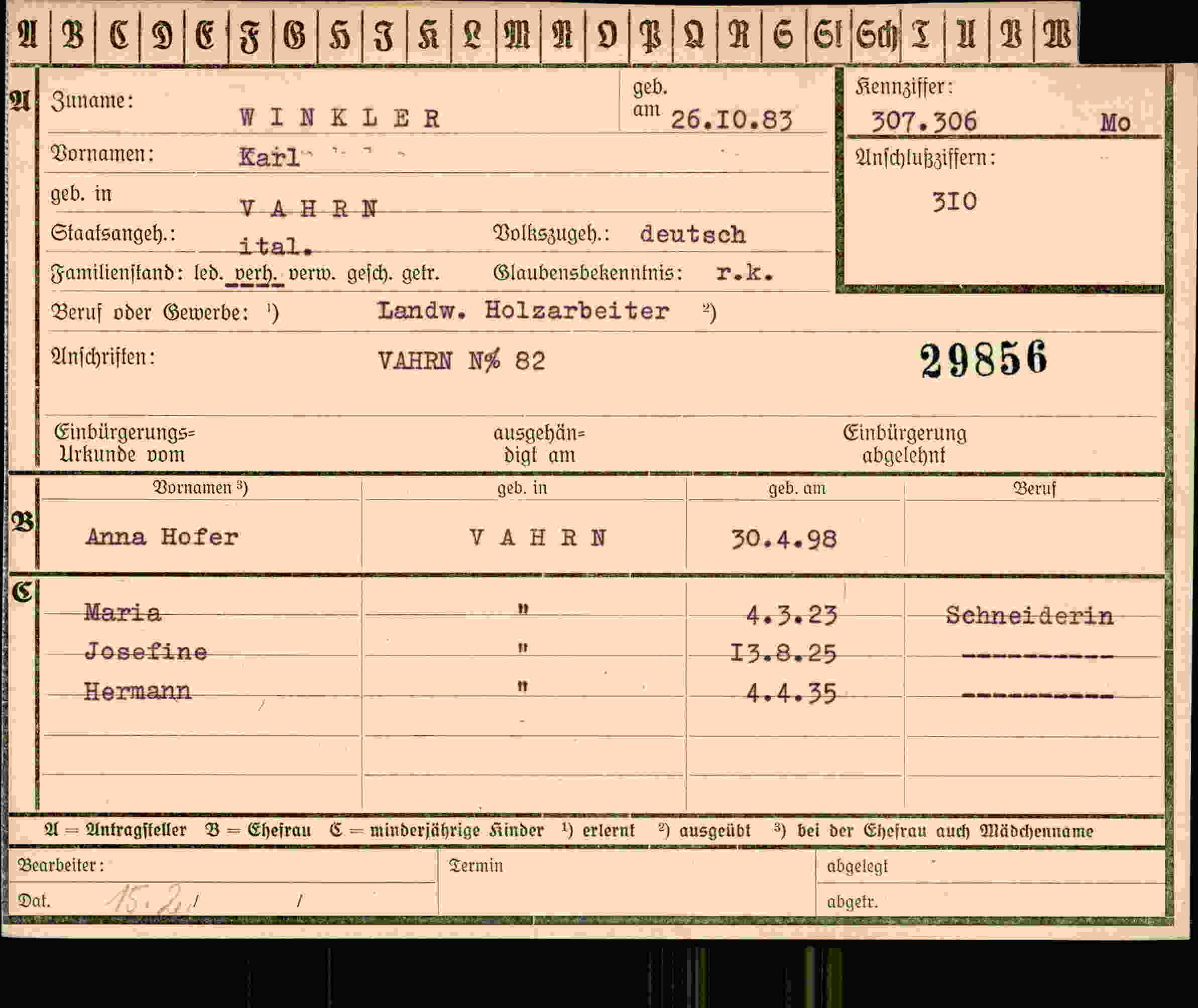 Vorderseite des Dokuments