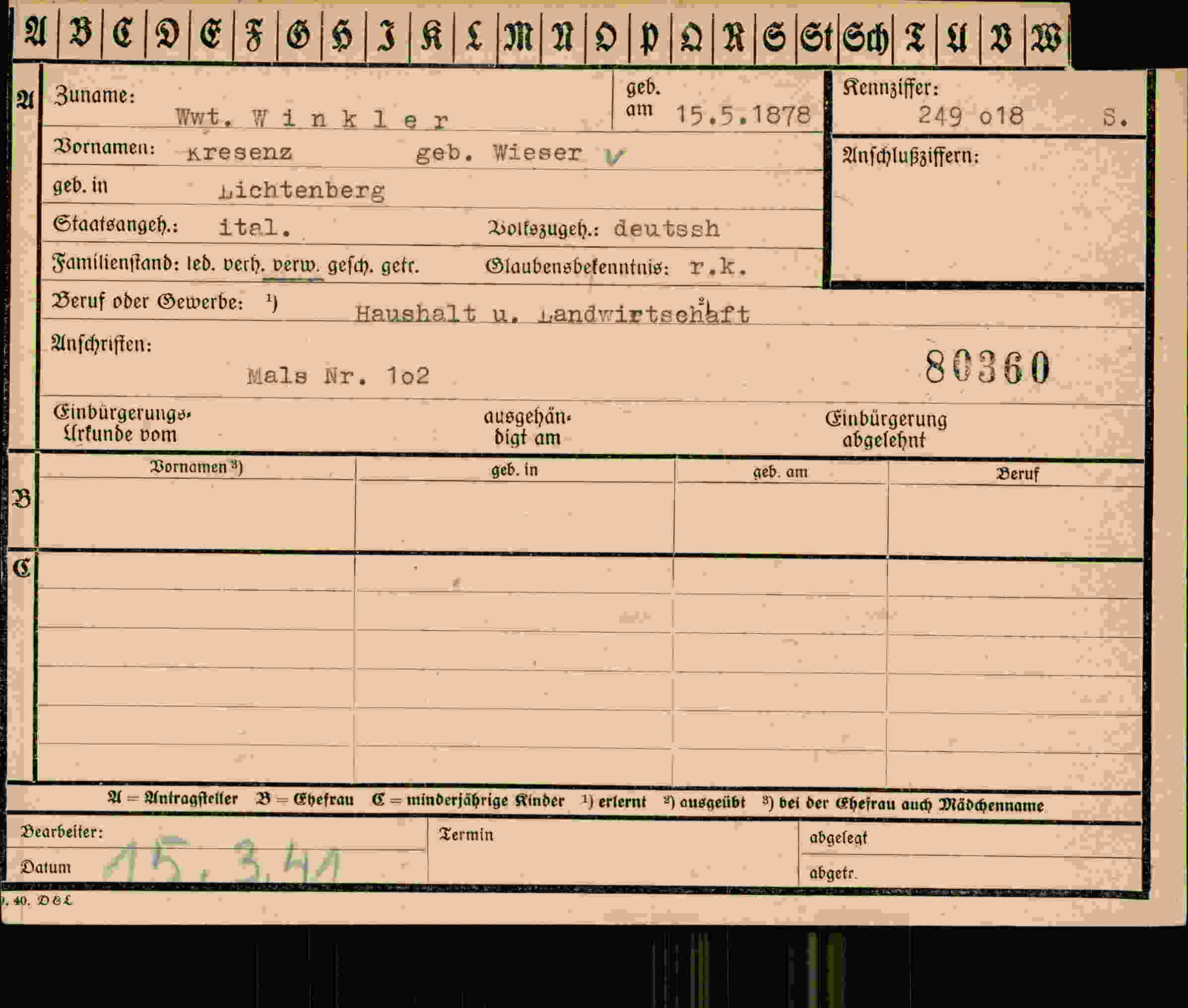 Vorderseite des Dokuments