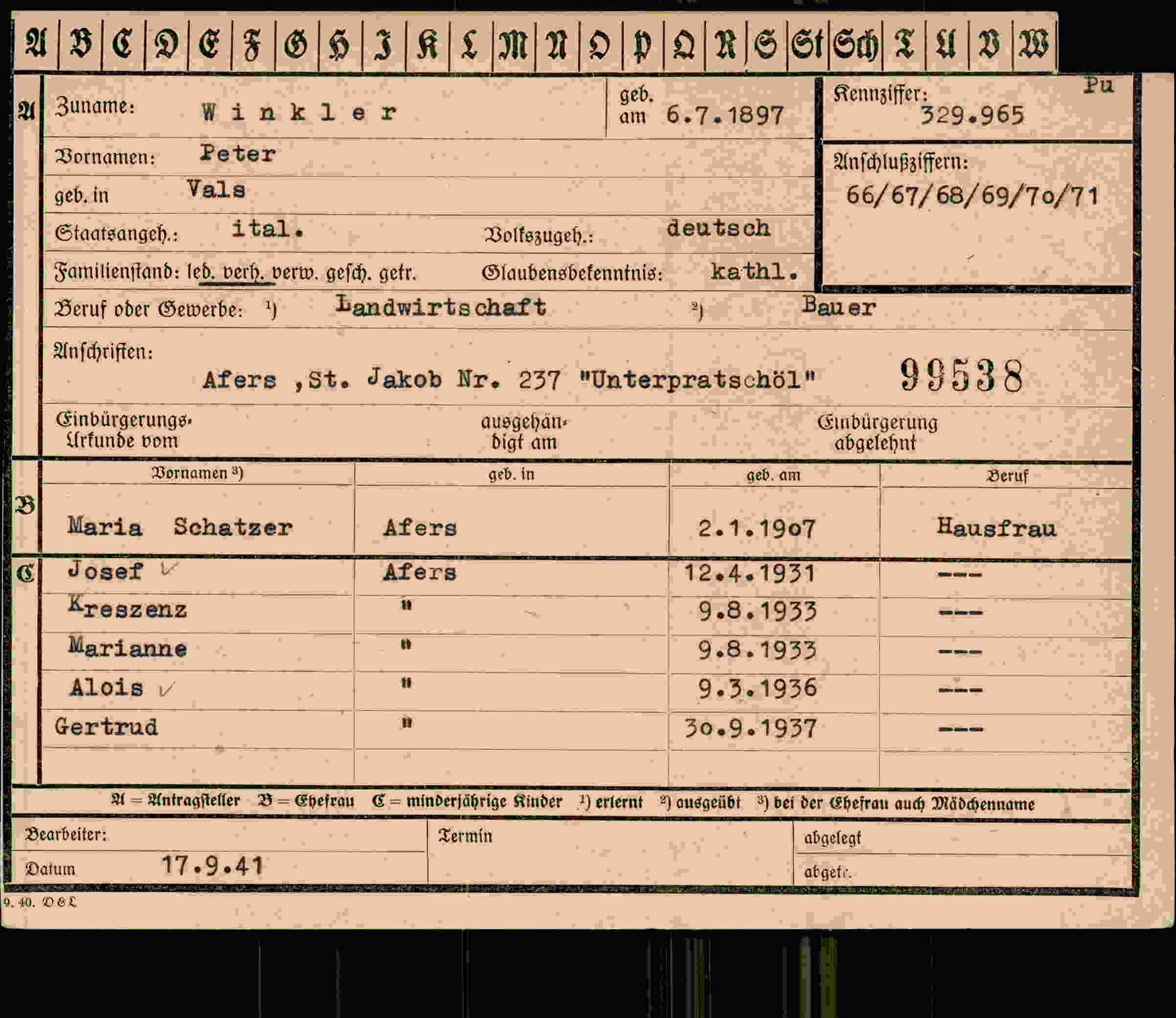 Vorderseite des Dokuments