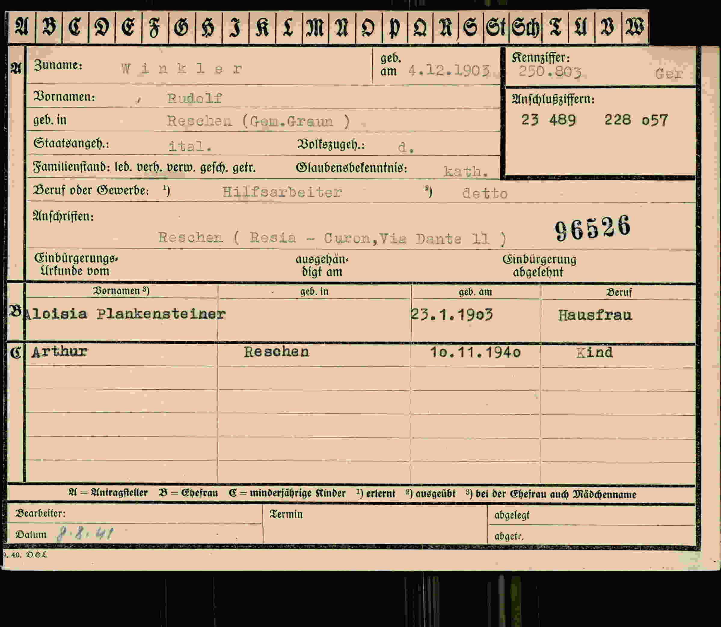 Vorderseite des Dokuments