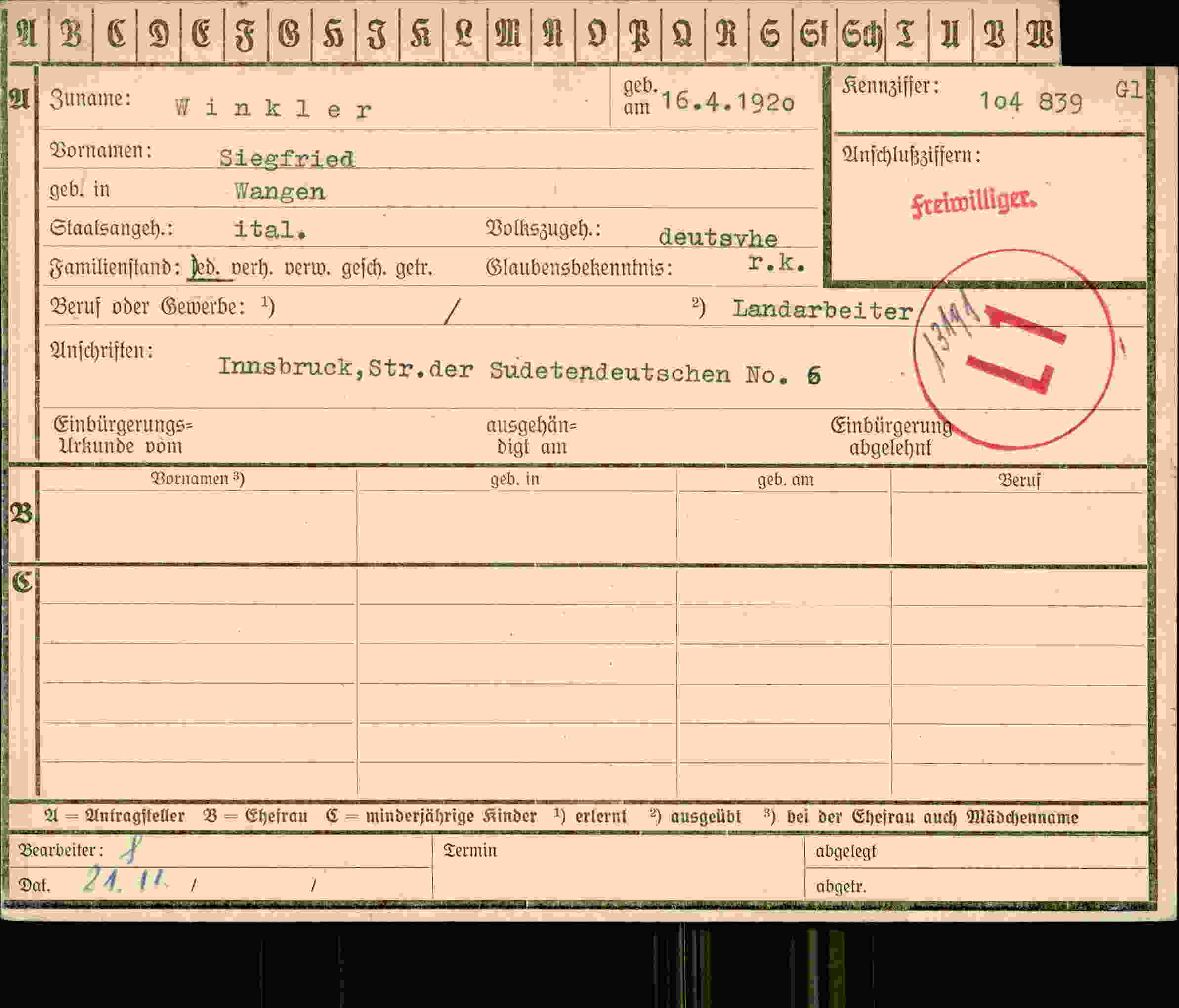 Vorderseite des Dokuments
