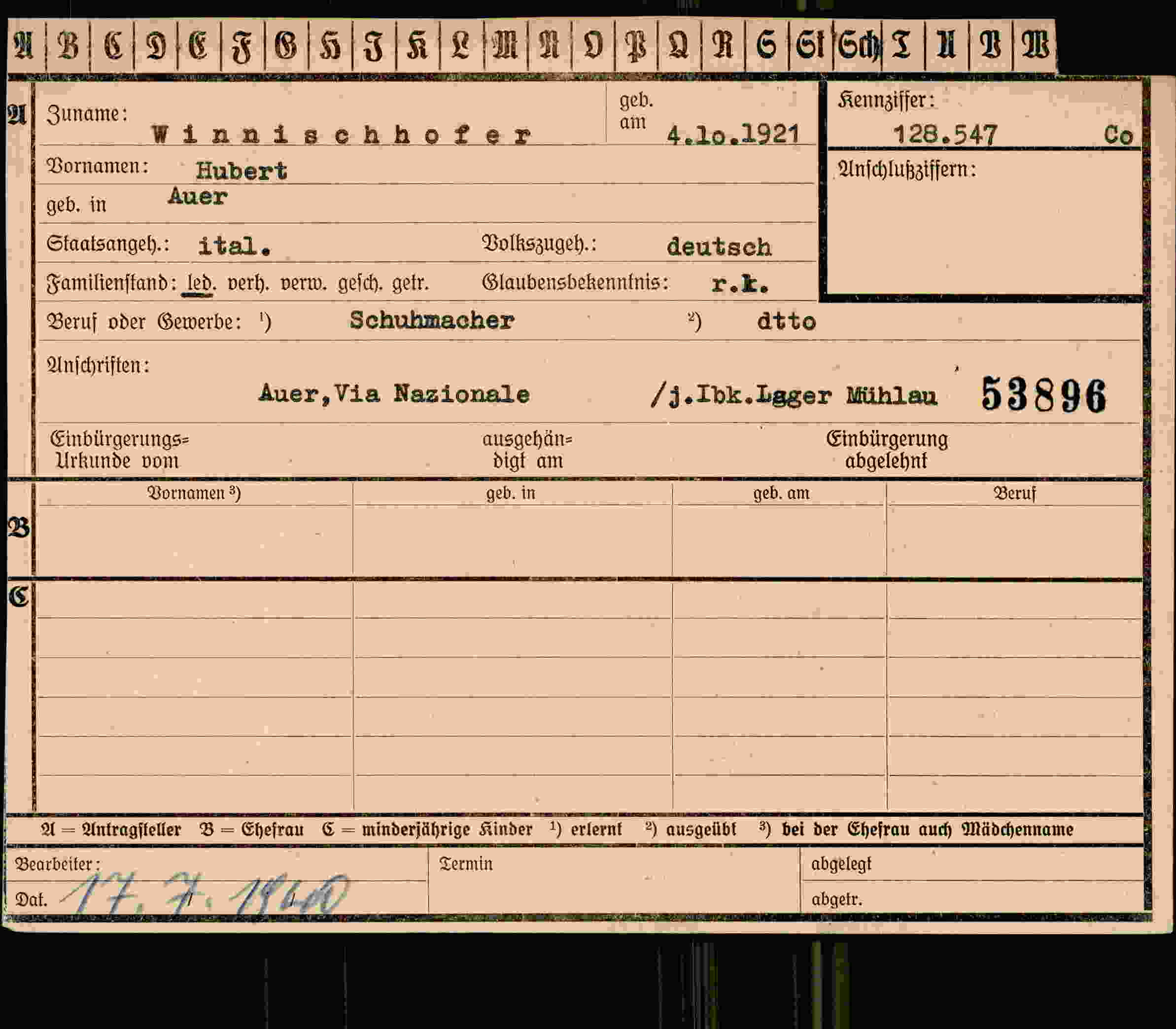 Vorderseite des Dokuments