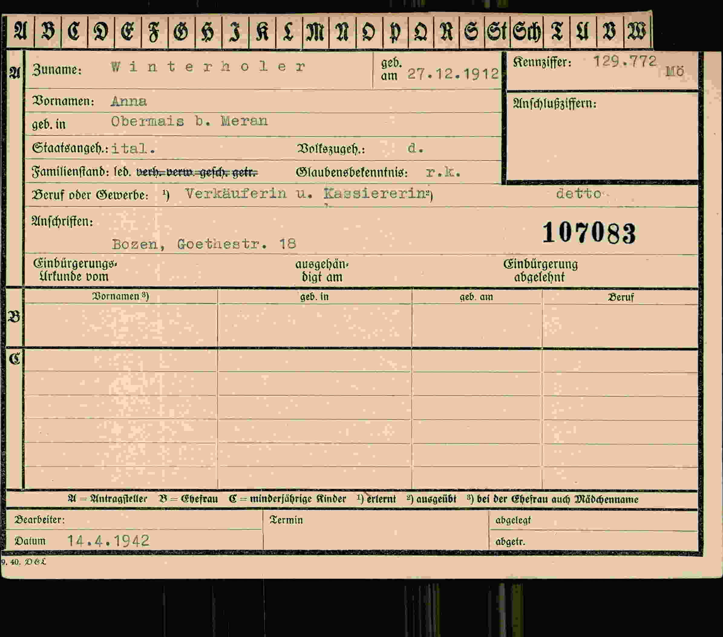 Vorderseite des Dokuments