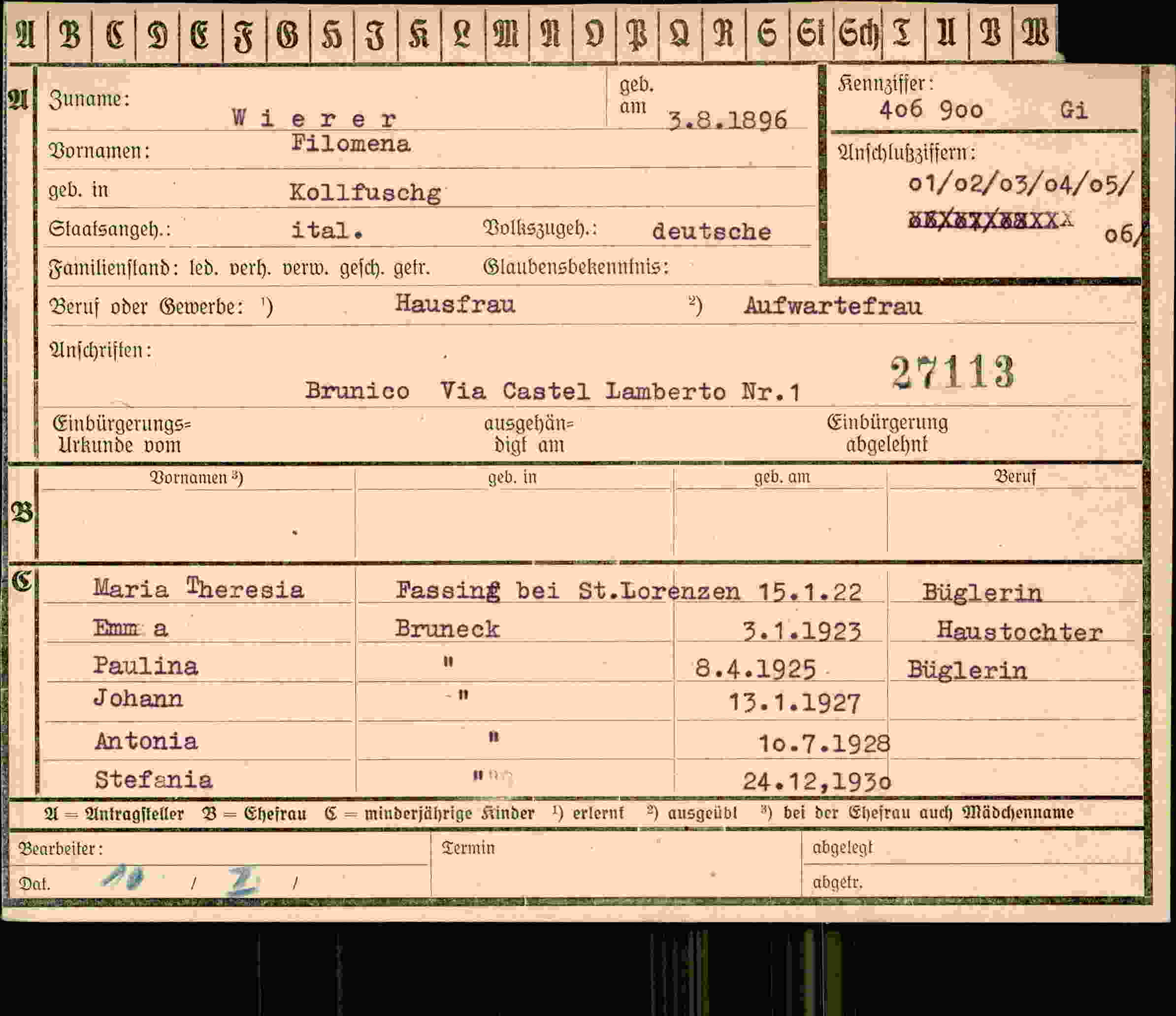 Vorderseite des Dokuments