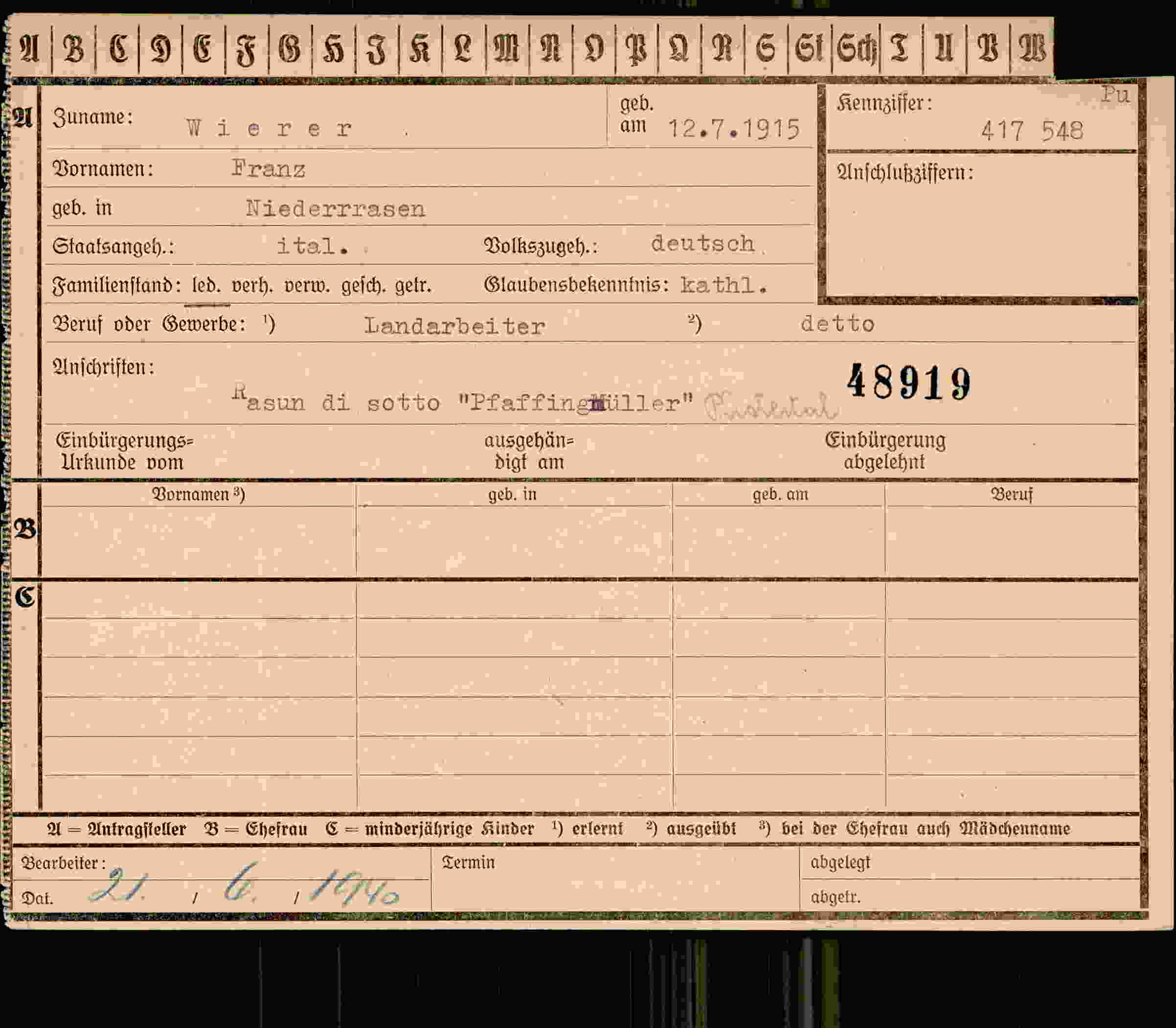 Vorderseite des Dokuments