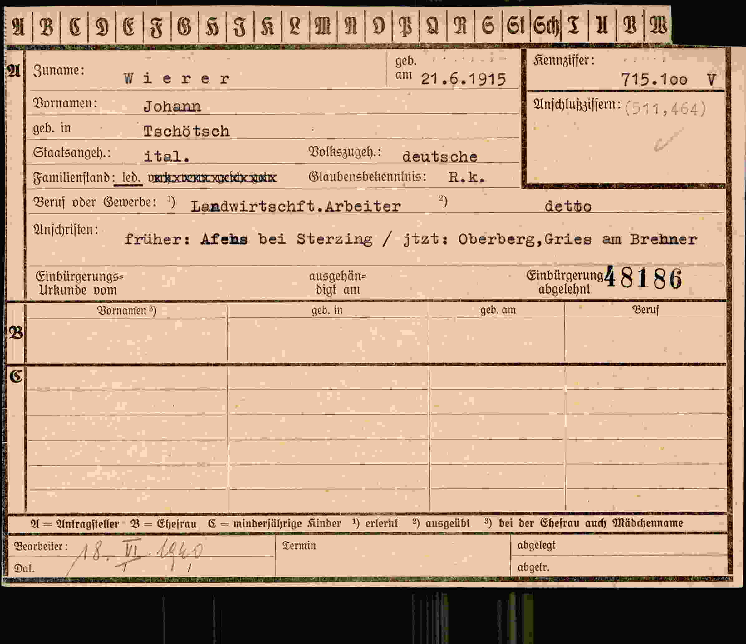 Vorderseite des Dokuments