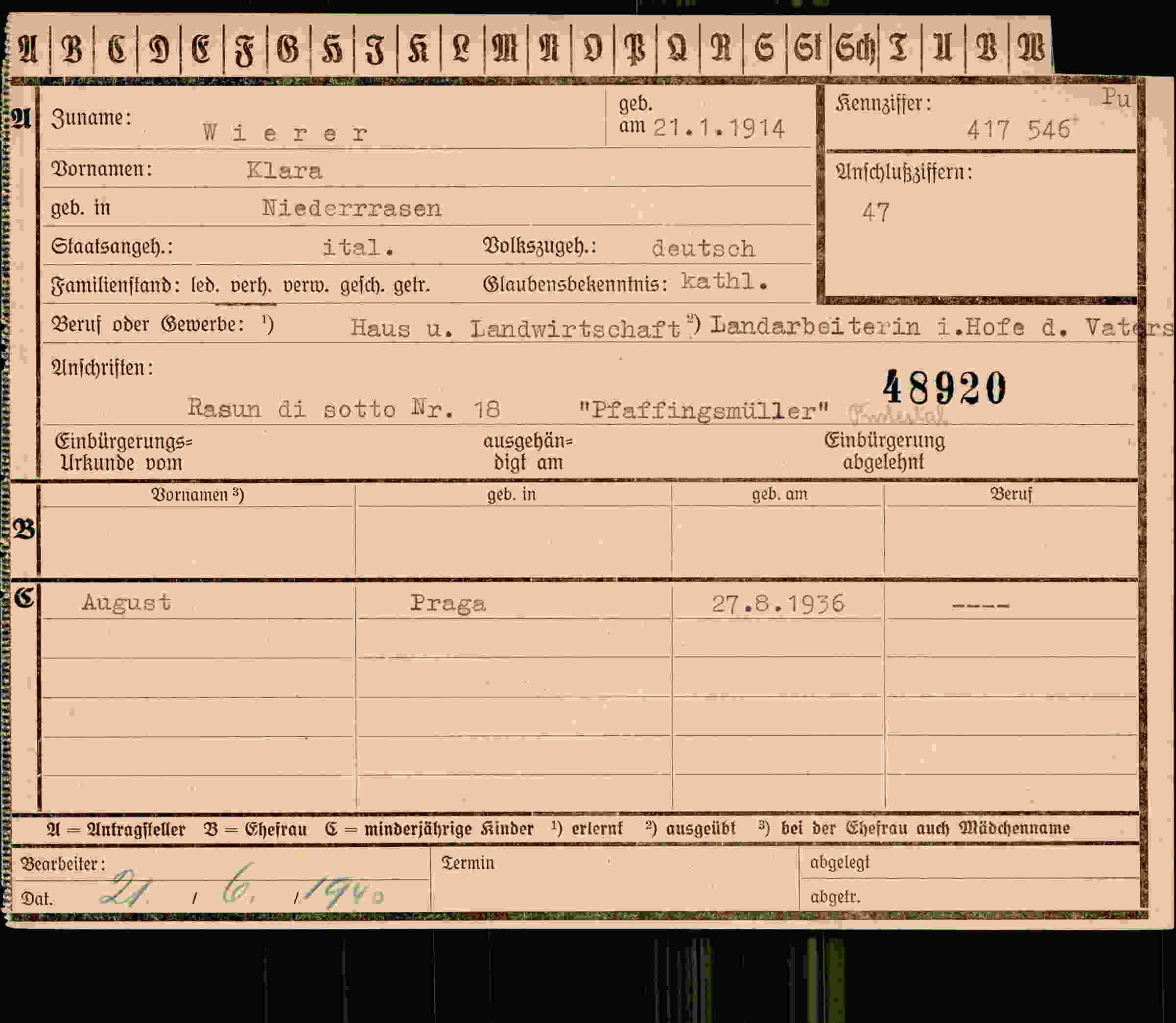 Vorderseite des Dokuments
