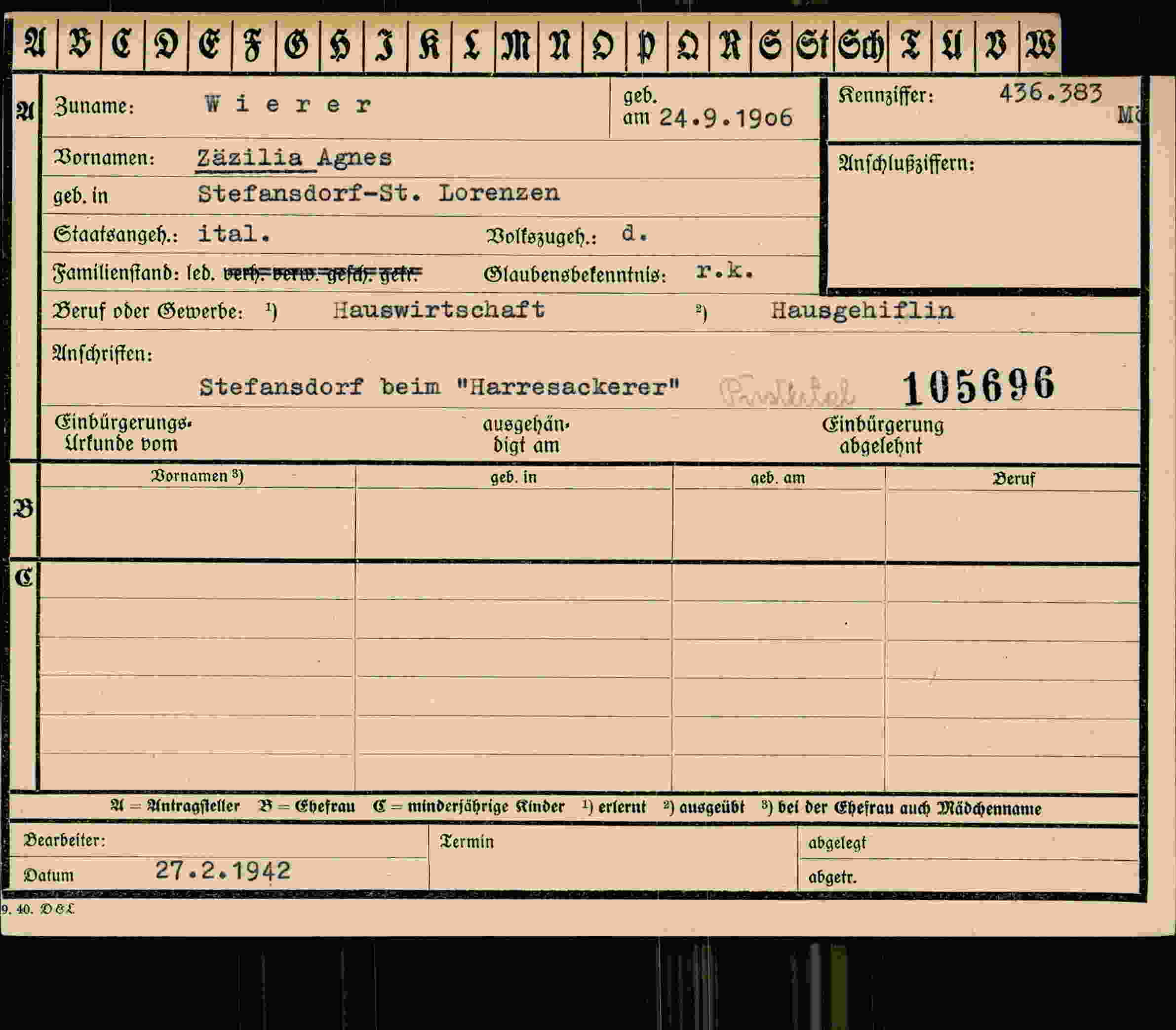 Vorderseite des Dokuments