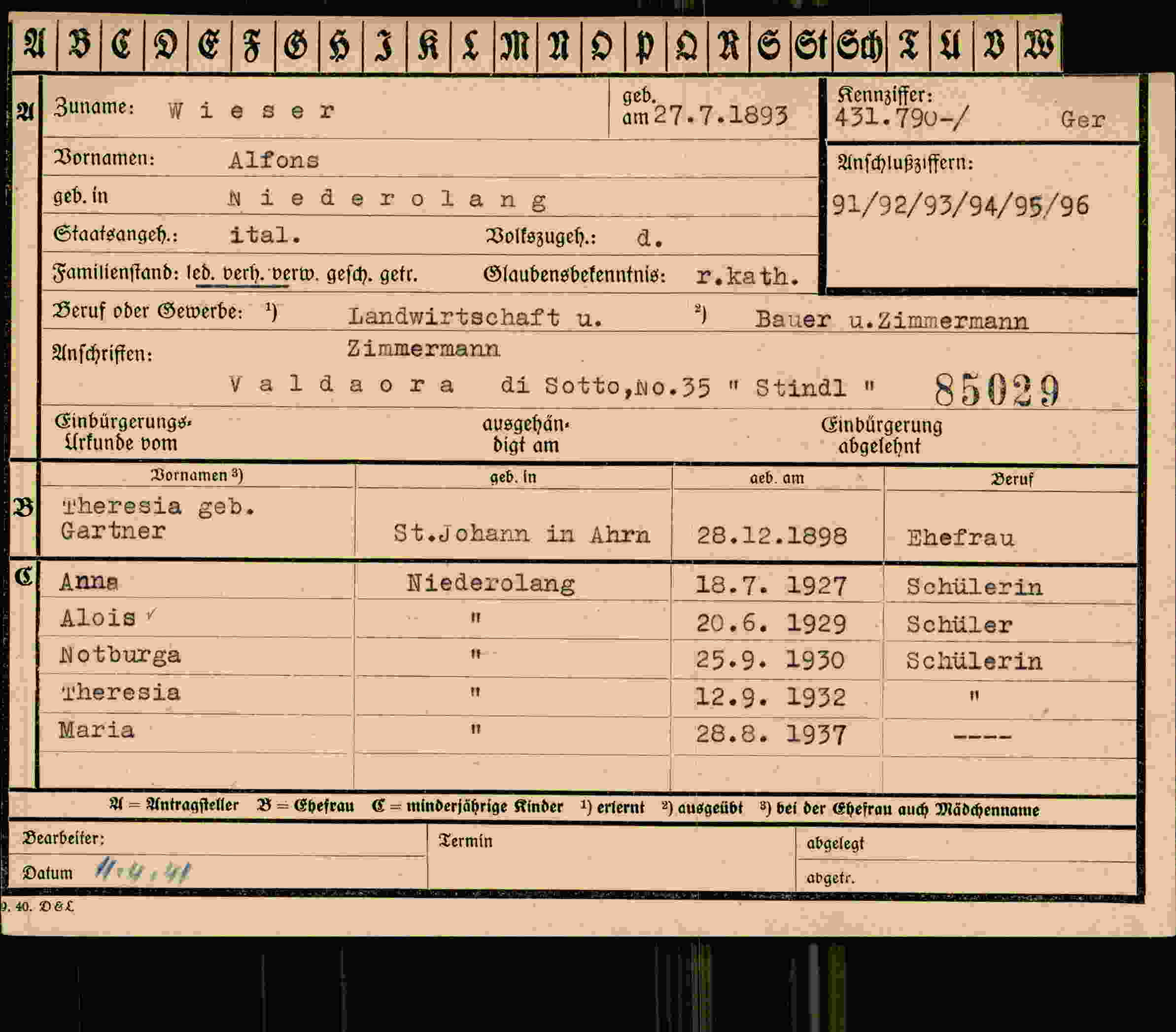 Vorderseite des Dokuments