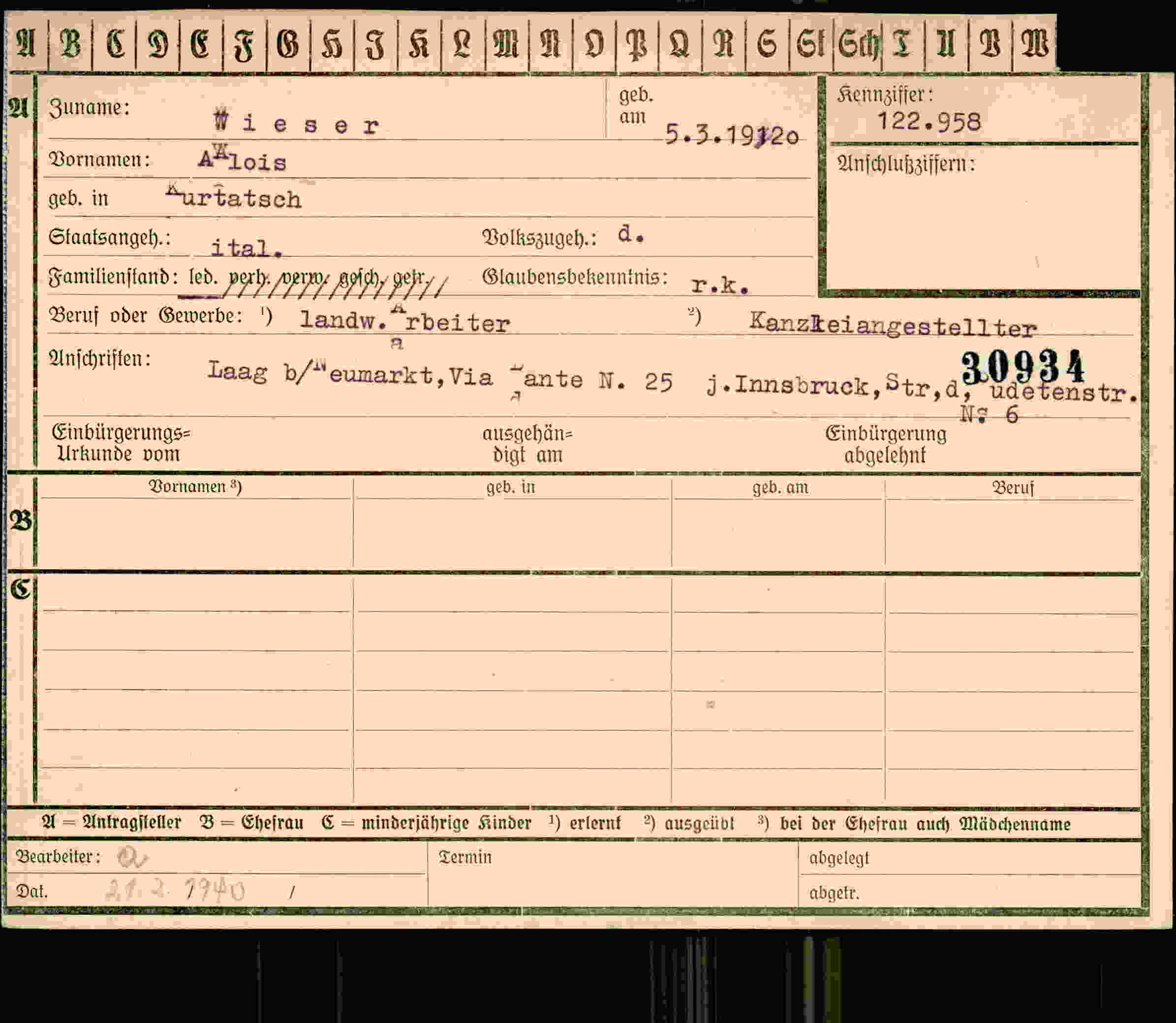 Dokument für Alois Wieser