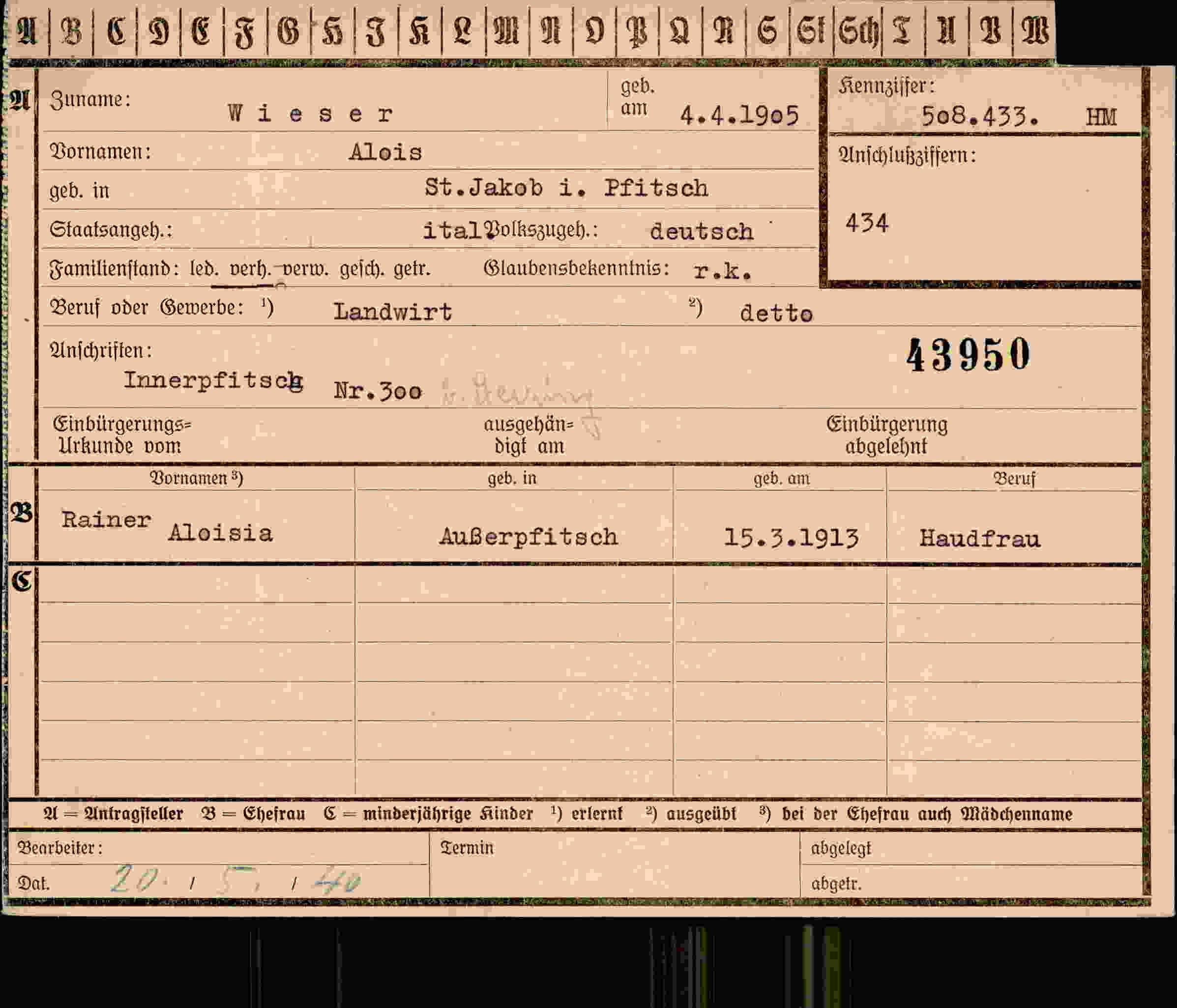 Vorderseite des Dokuments