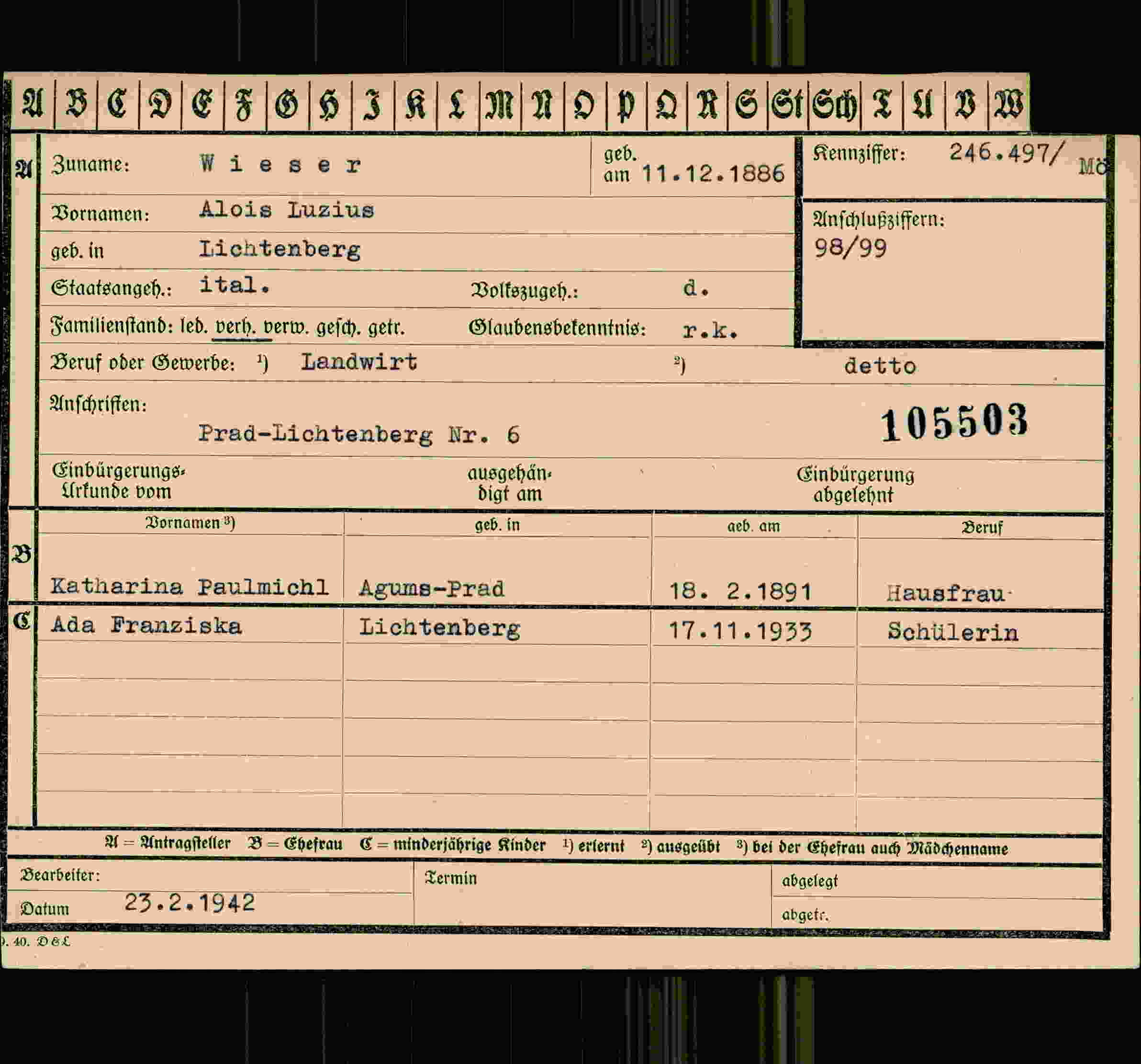 Vorderseite des Dokuments