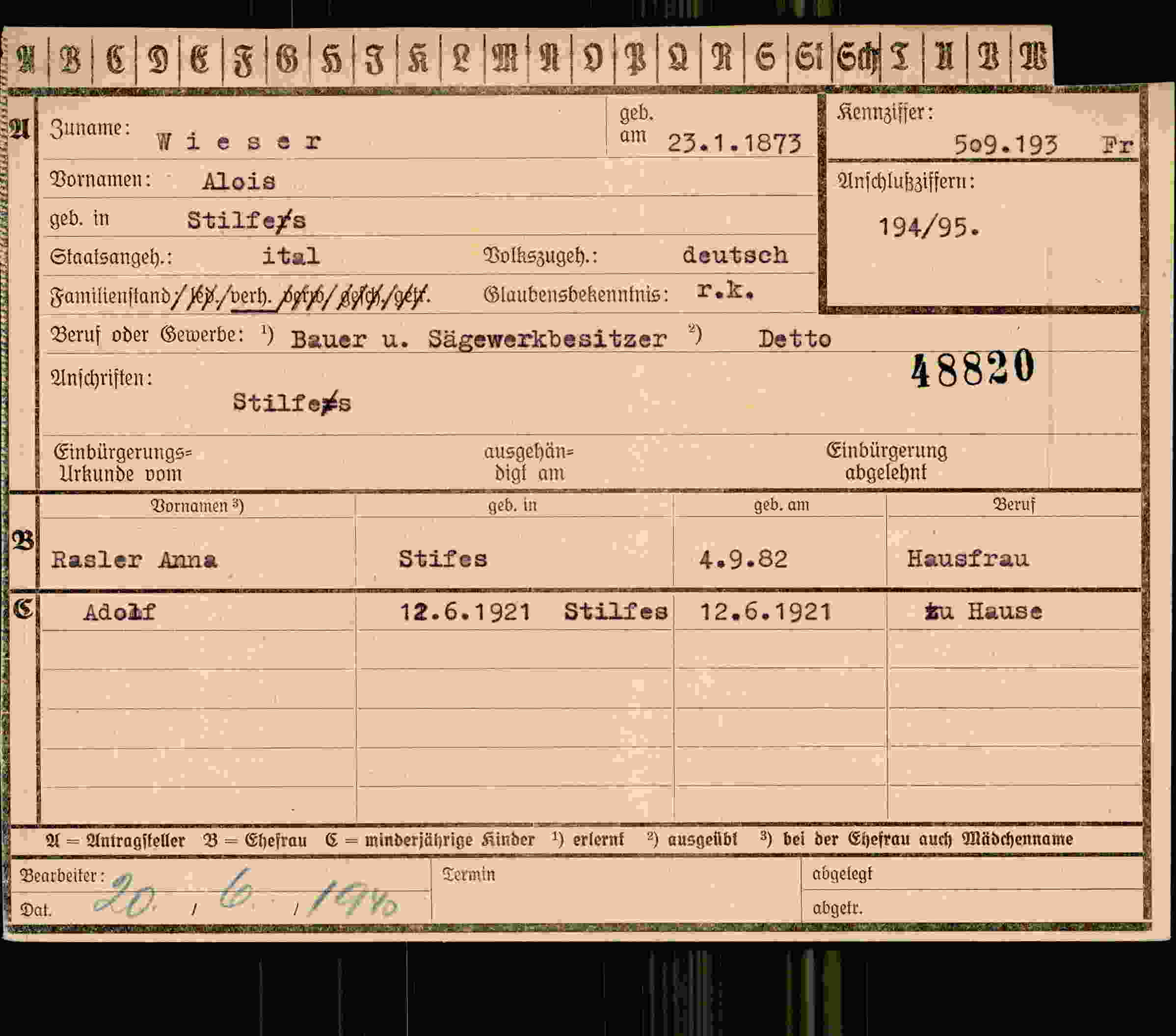 Vorderseite des Dokuments