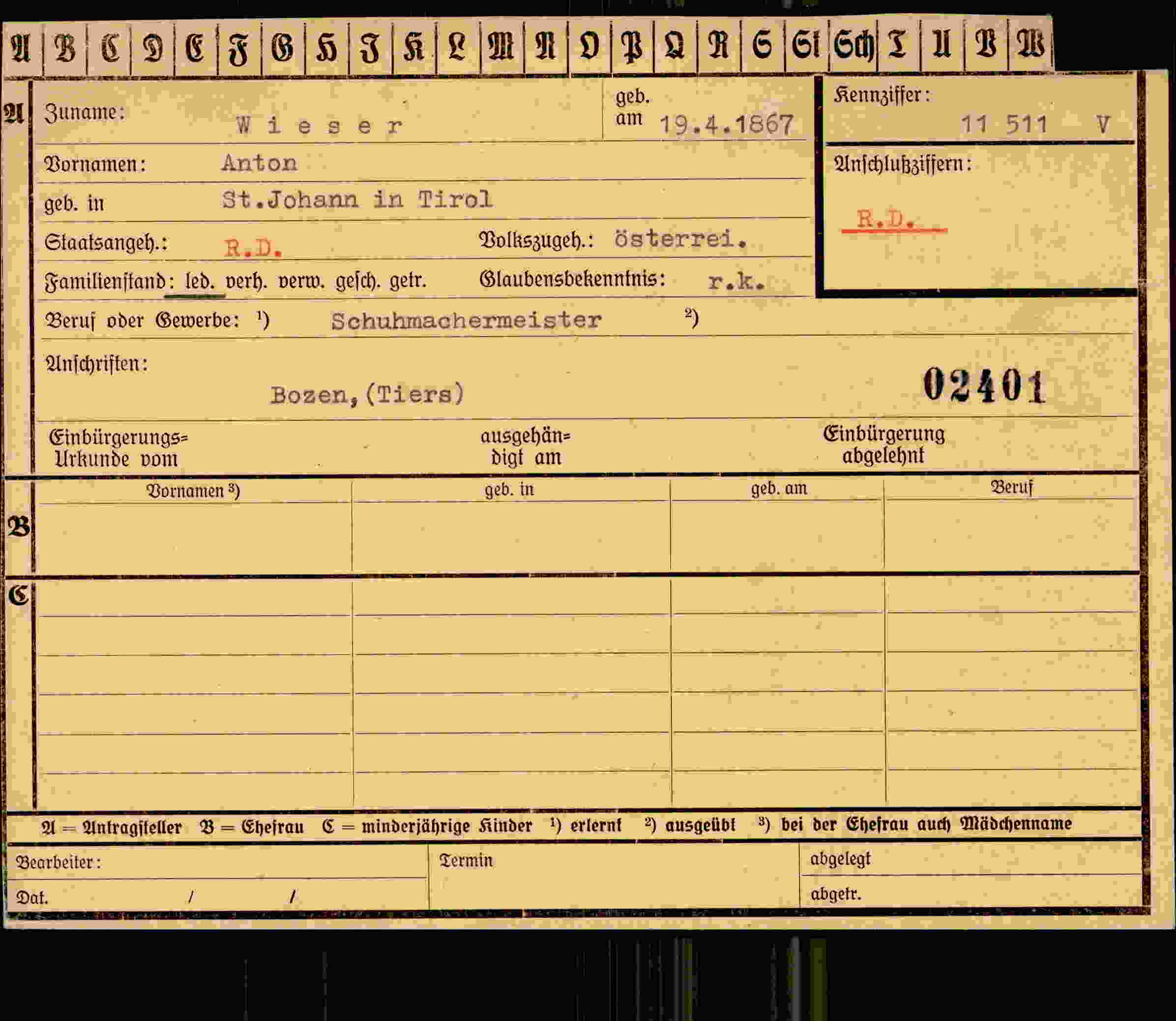 Vorderseite des Dokuments
