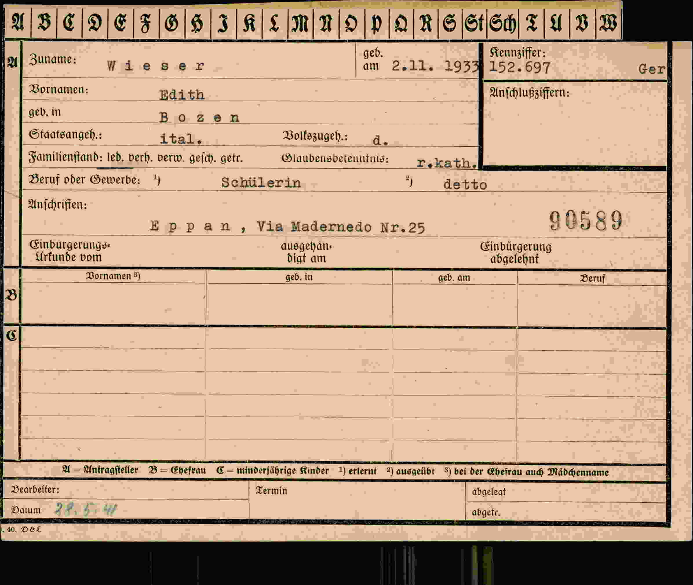 Vorderseite des Dokuments