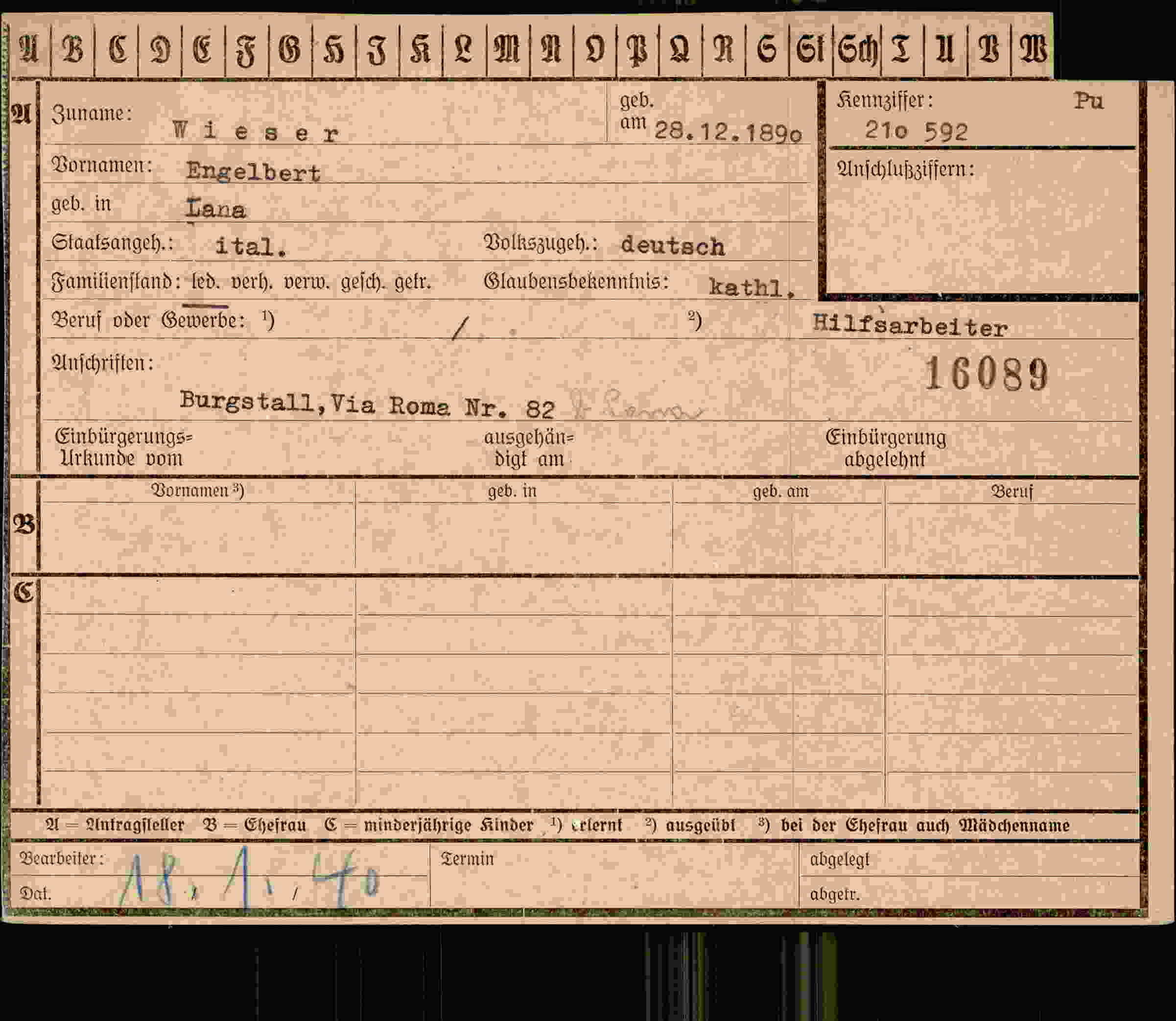 Dokument für Engelbert Wieser