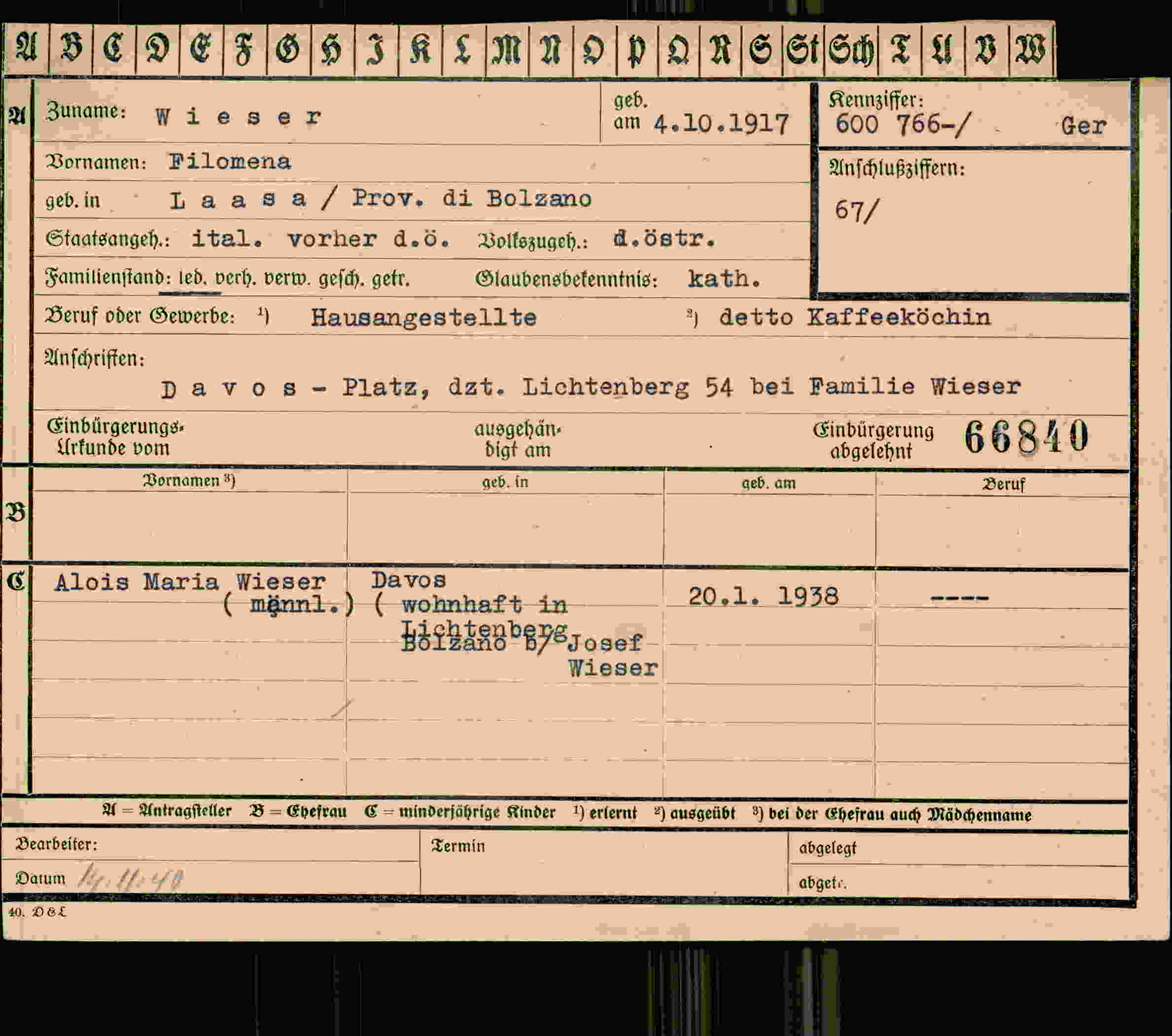 Dokument für Filomena Wieser