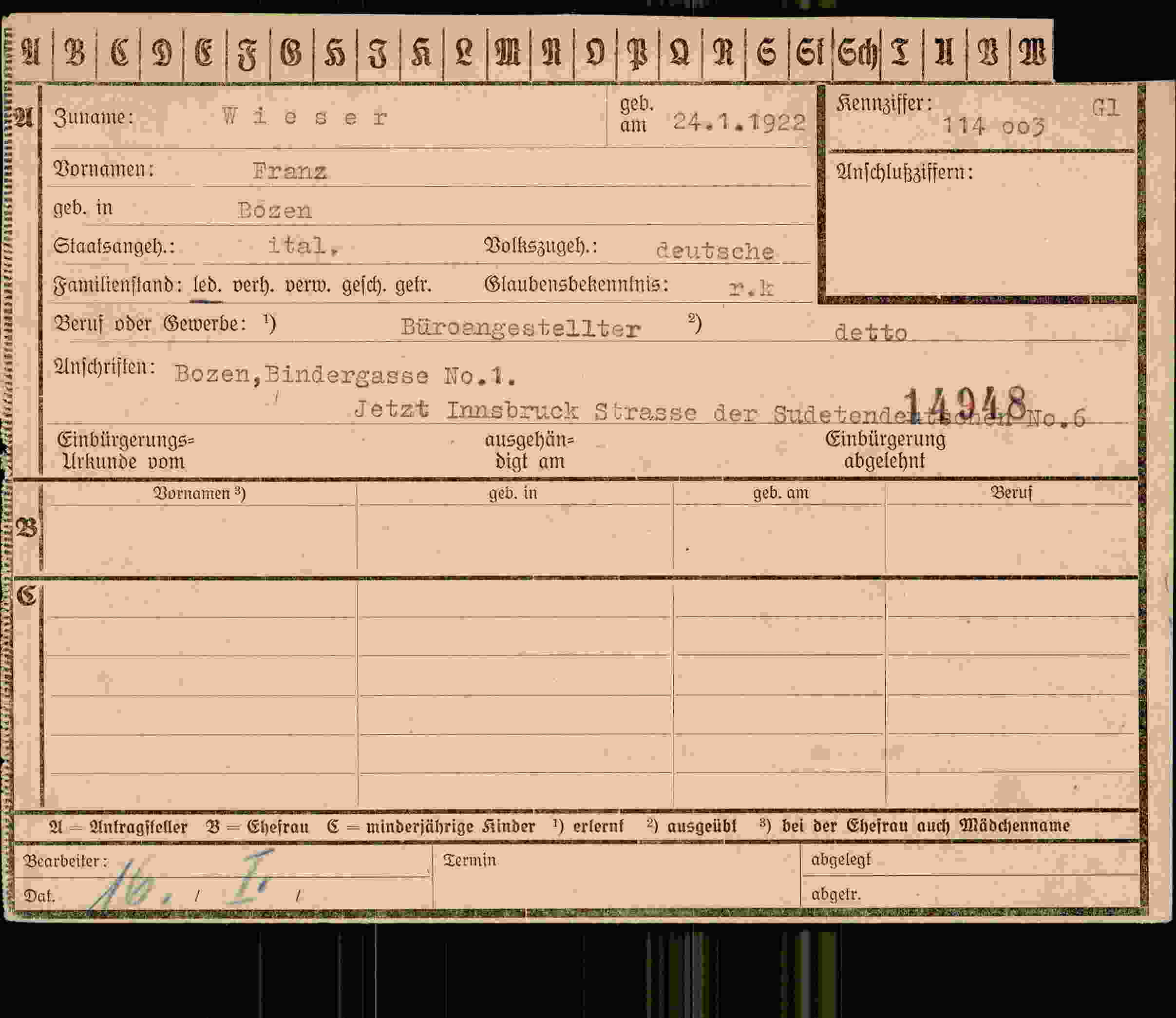 Vorderseite des Dokuments