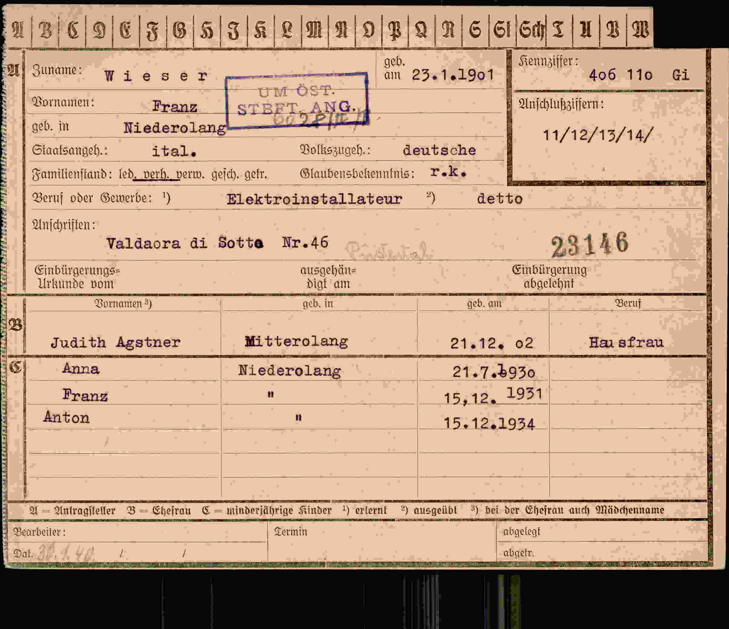 Dokument für Franz Wieser