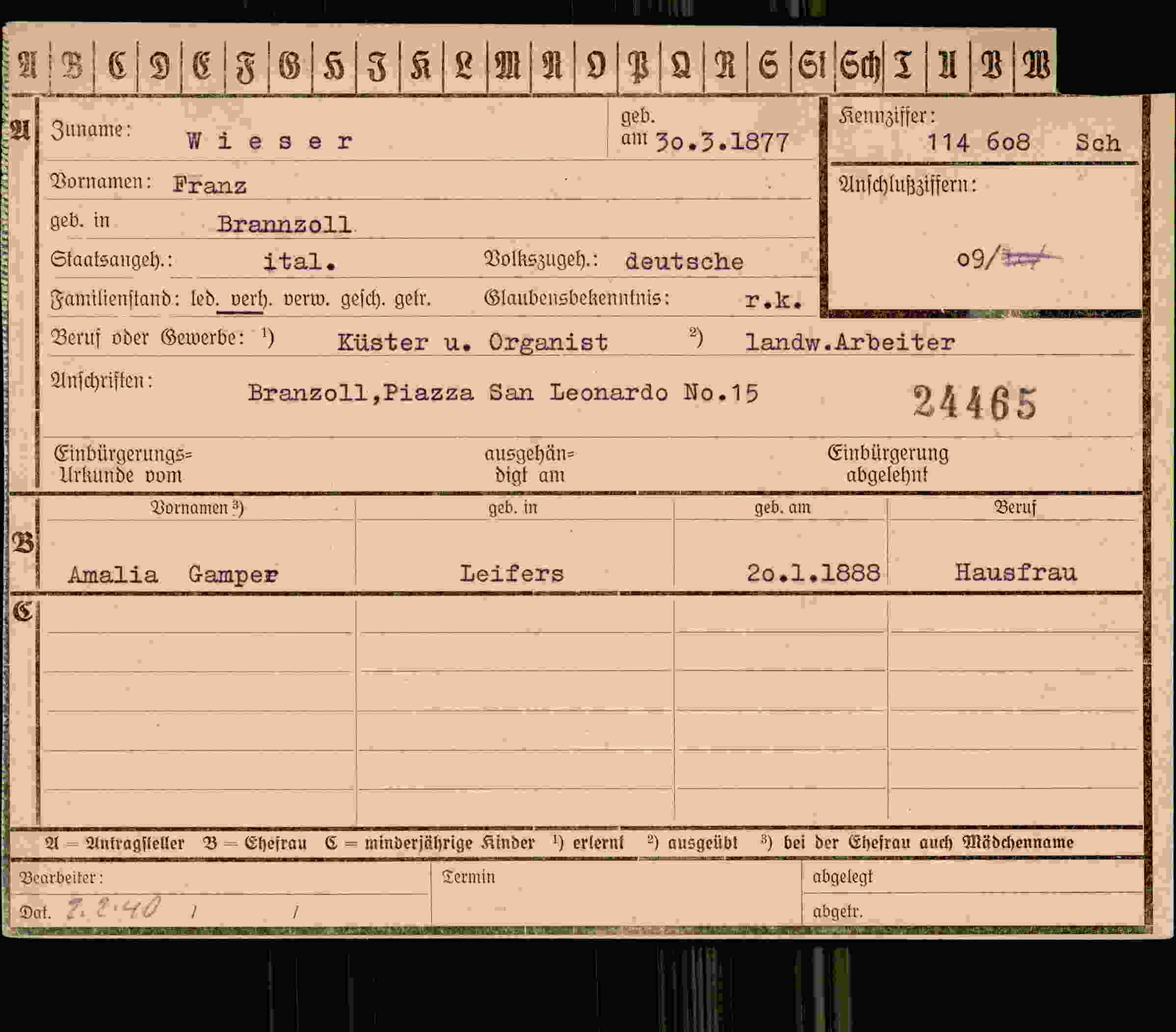 Dokument für Franz Wieser