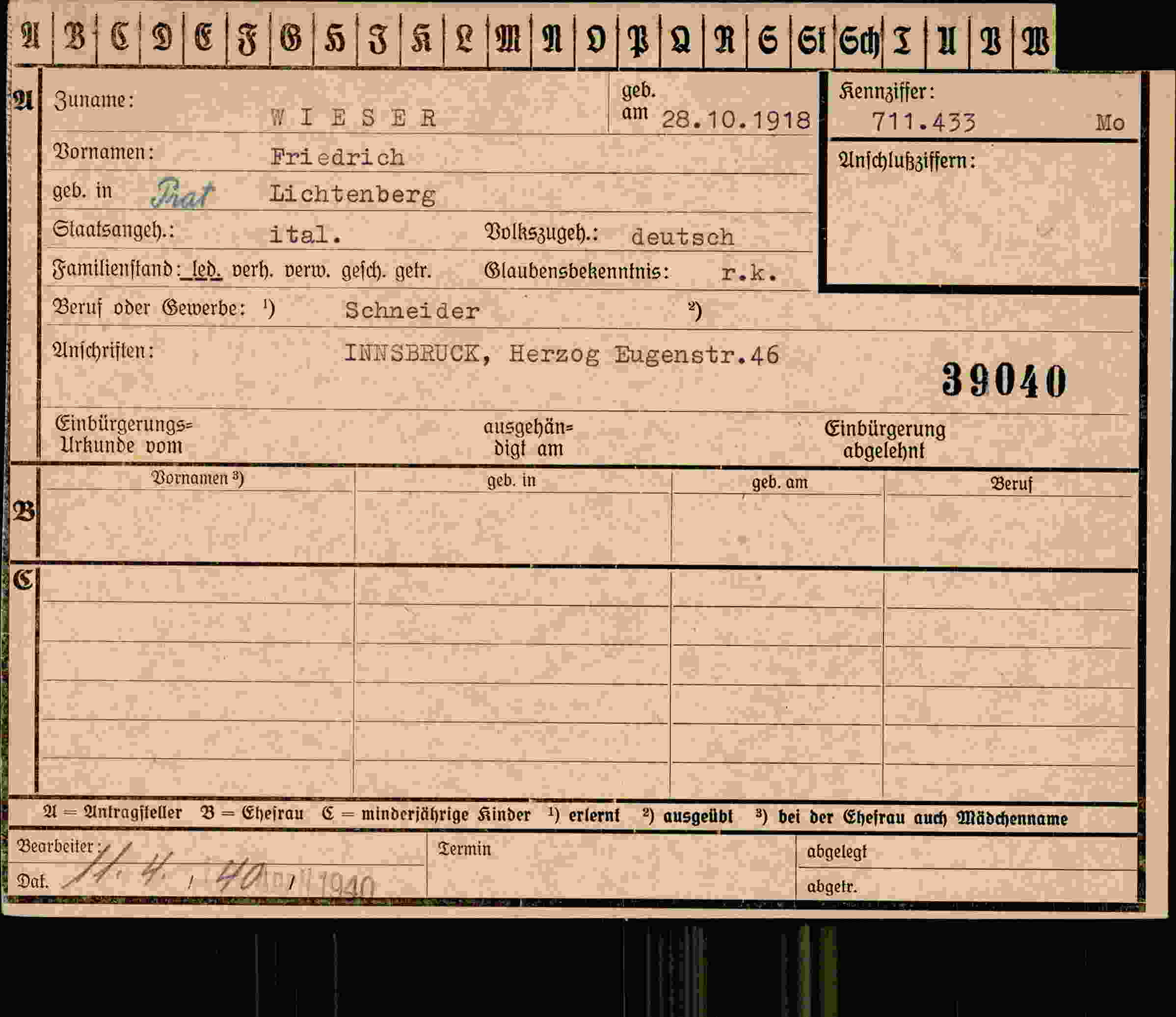 Vorderseite des Dokuments