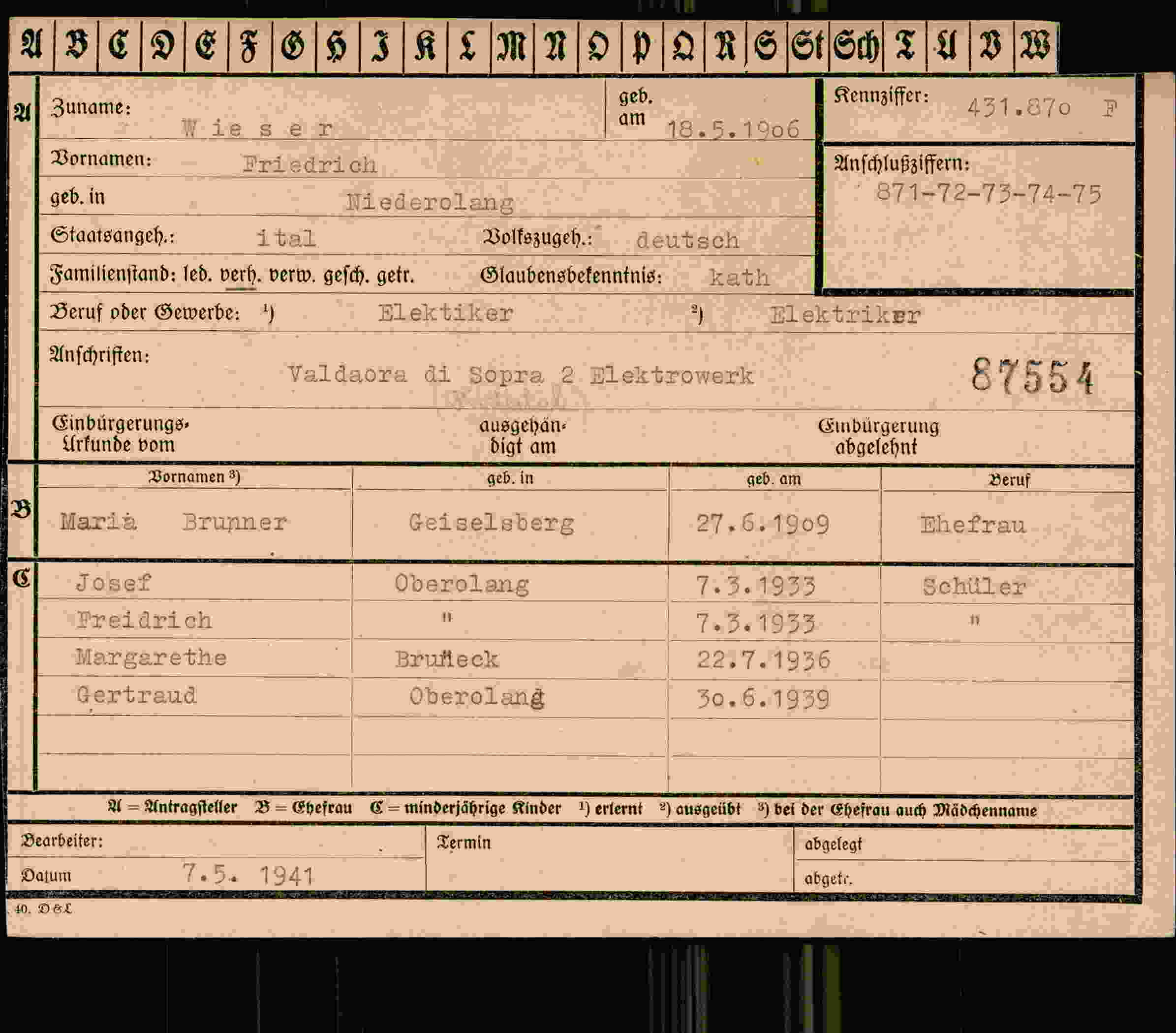 Dokument für Friedrich Wiesen