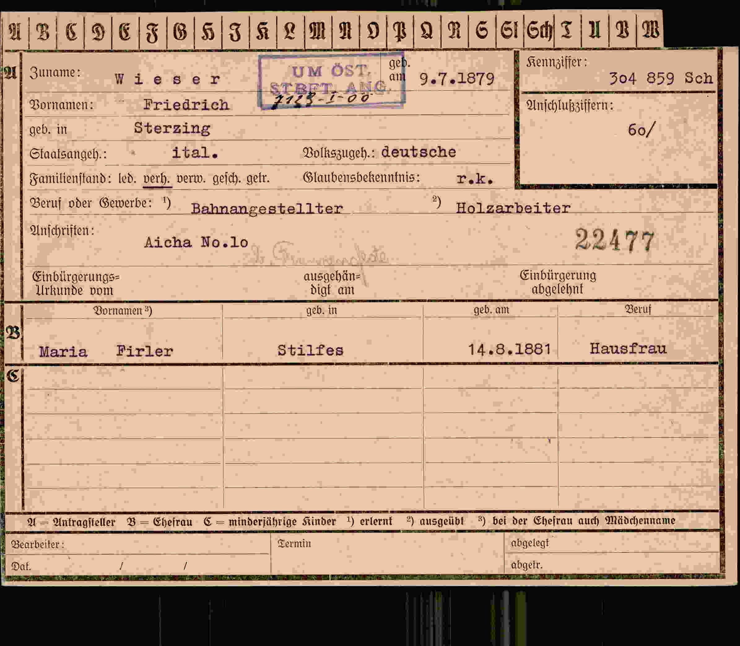 Vorderseite des Dokuments