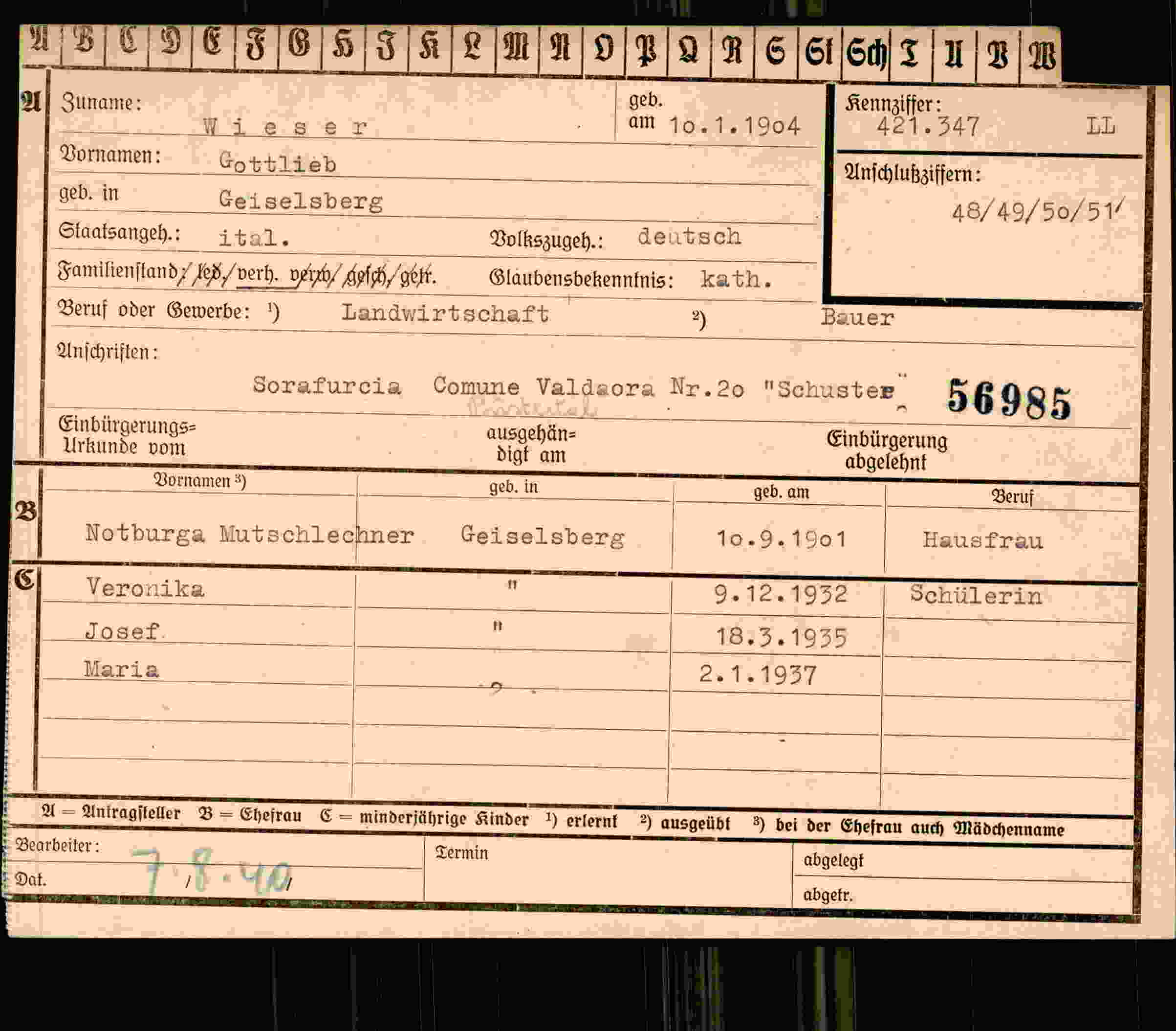 Vorderseite des Dokuments