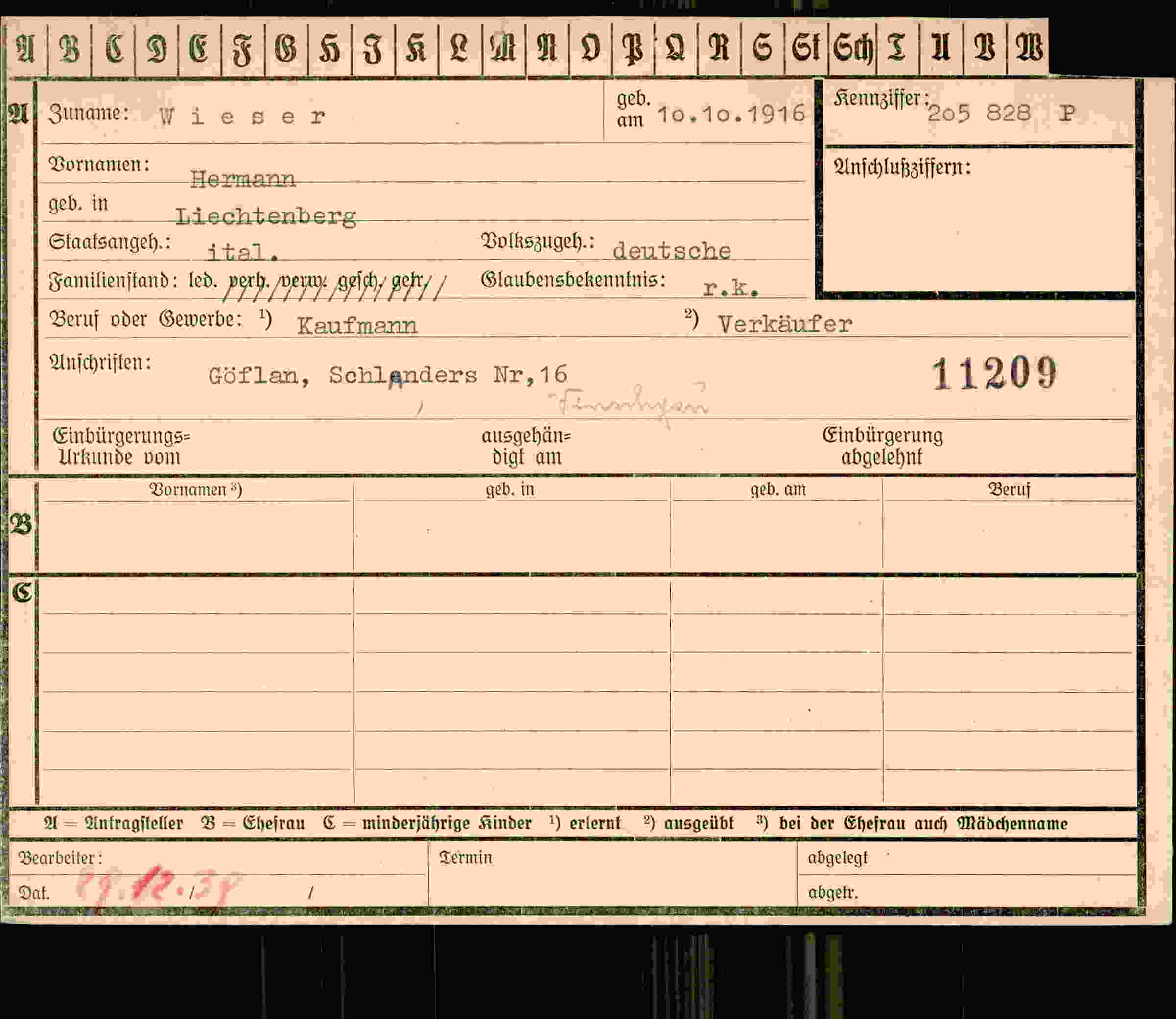Vorderseite des Dokuments