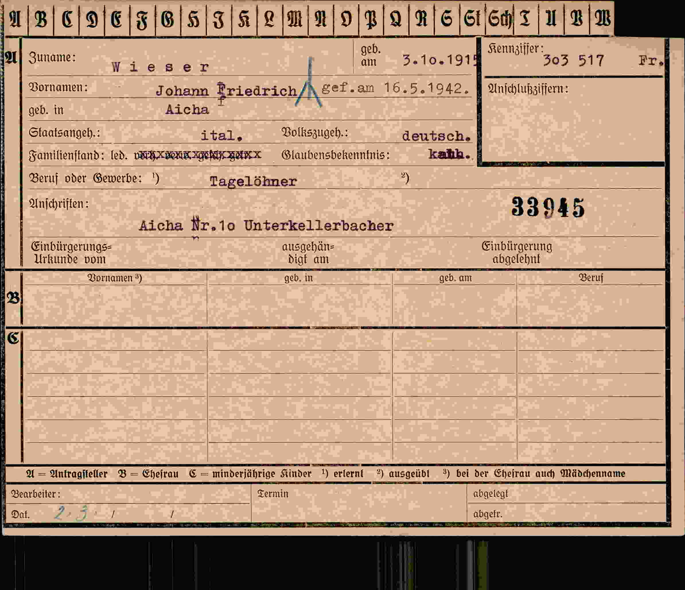 Vorderseite des Dokuments