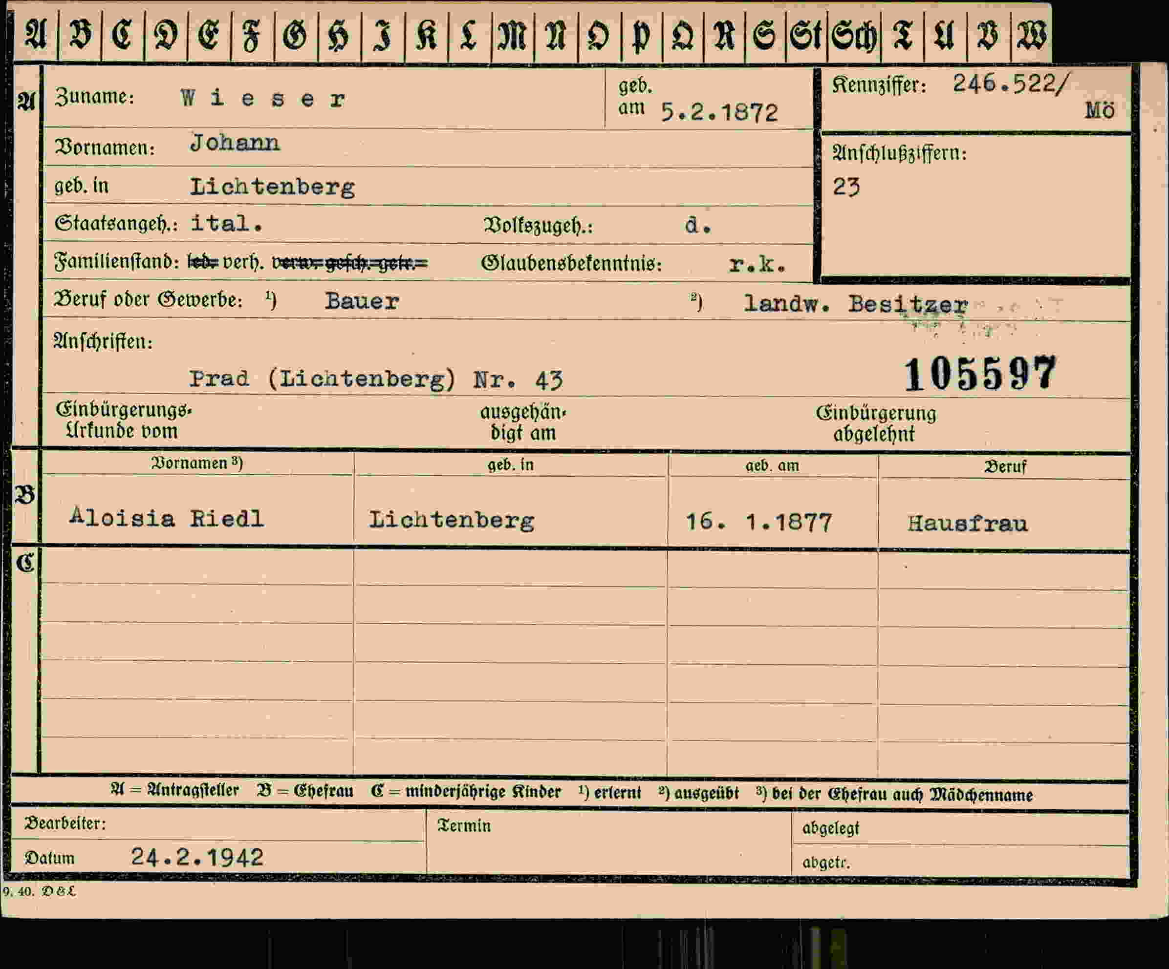 Vorderseite des Dokuments