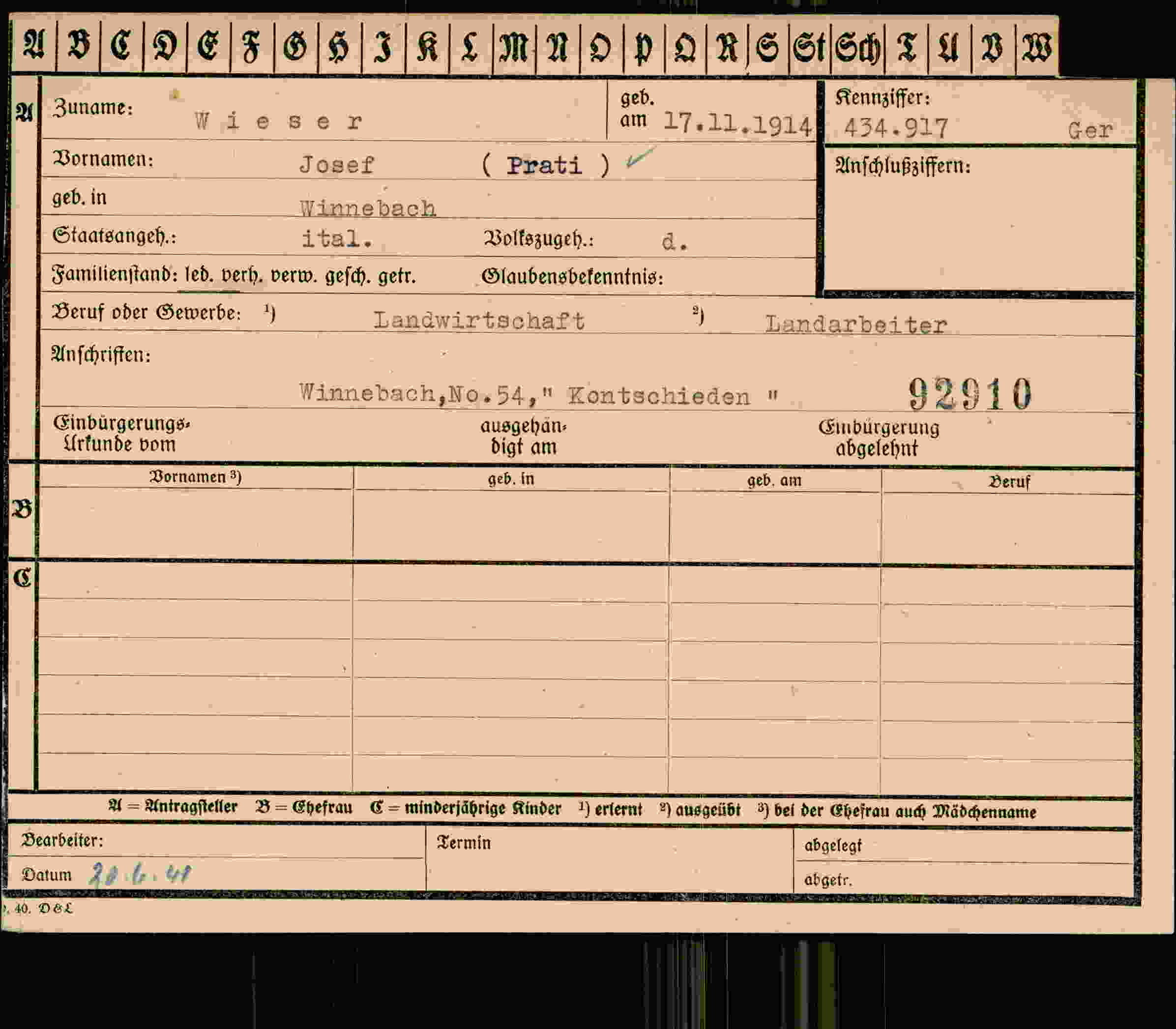 Vorderseite des Dokuments