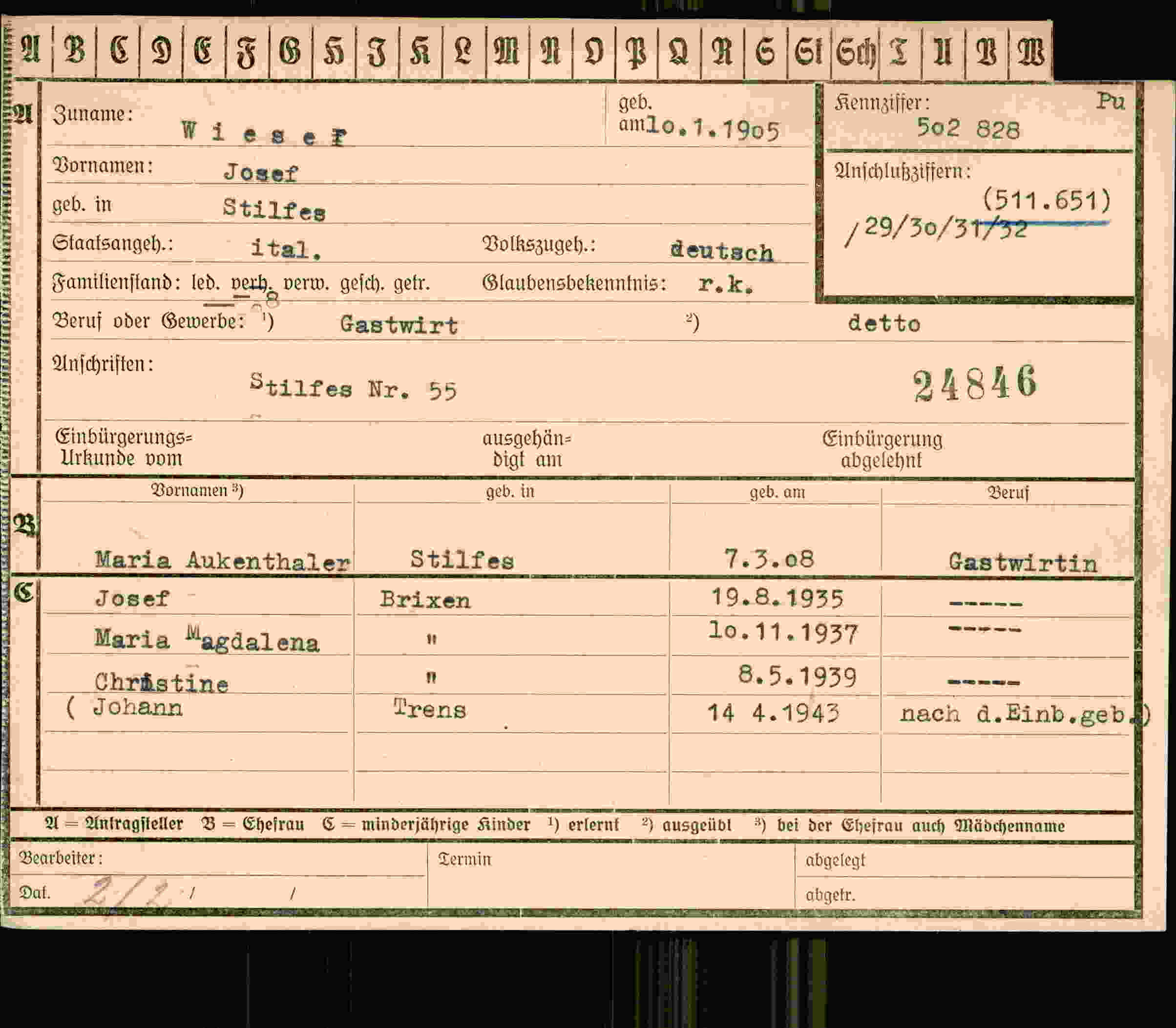 Vorderseite des Dokuments