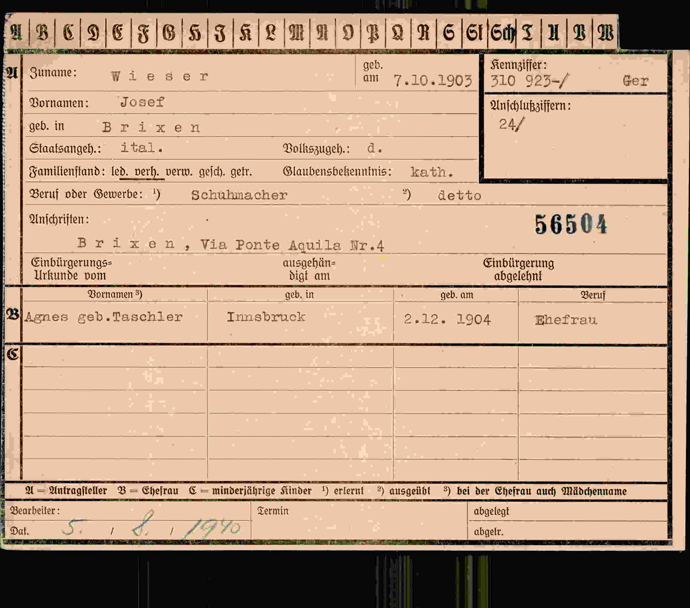 Vorderseite des Dokuments