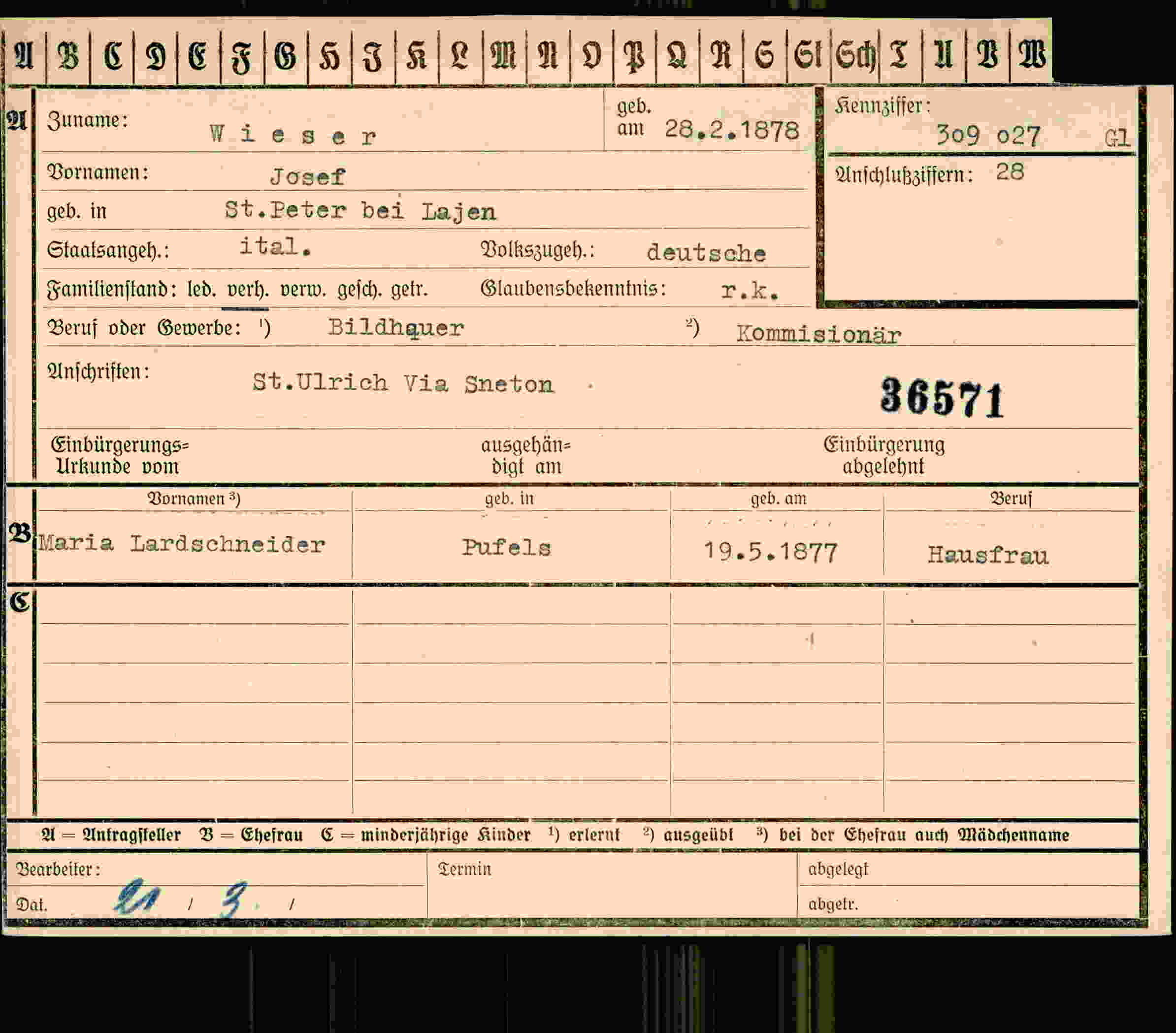 Dokument für Josef Wieser