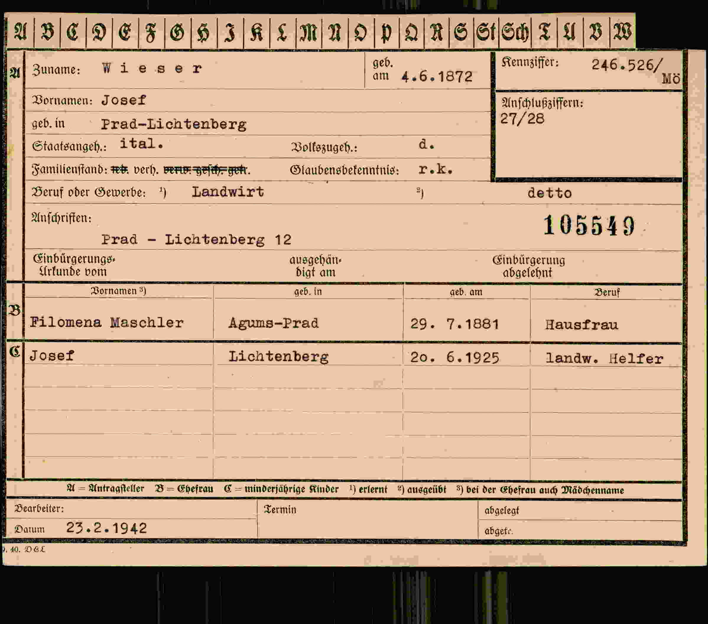 Vorderseite des Dokuments