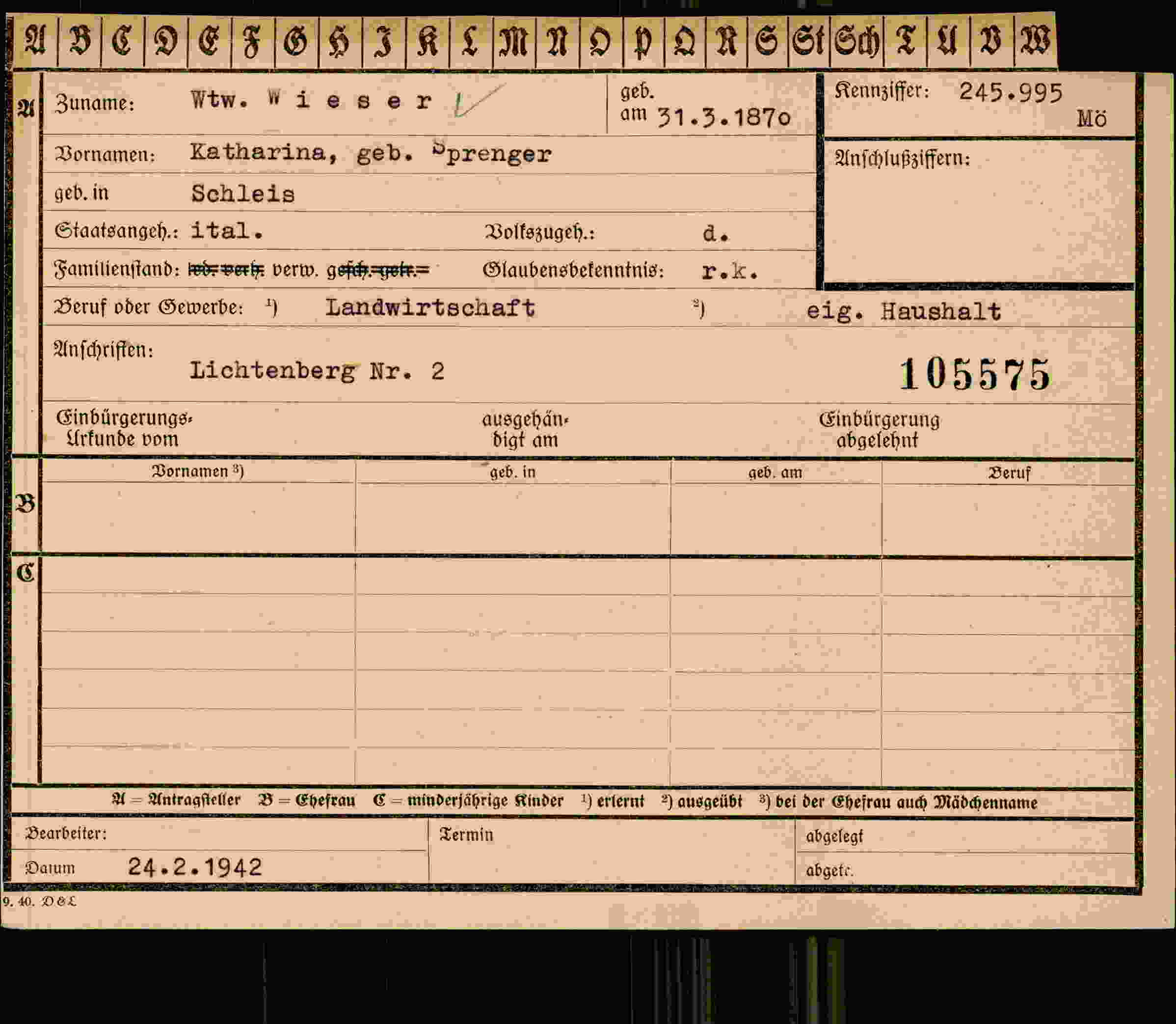Vorderseite des Dokuments