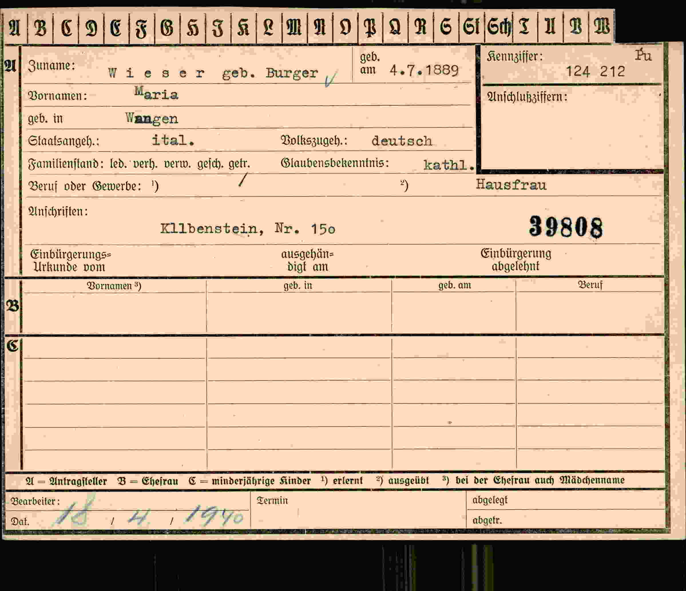 Vorderseite des Dokuments