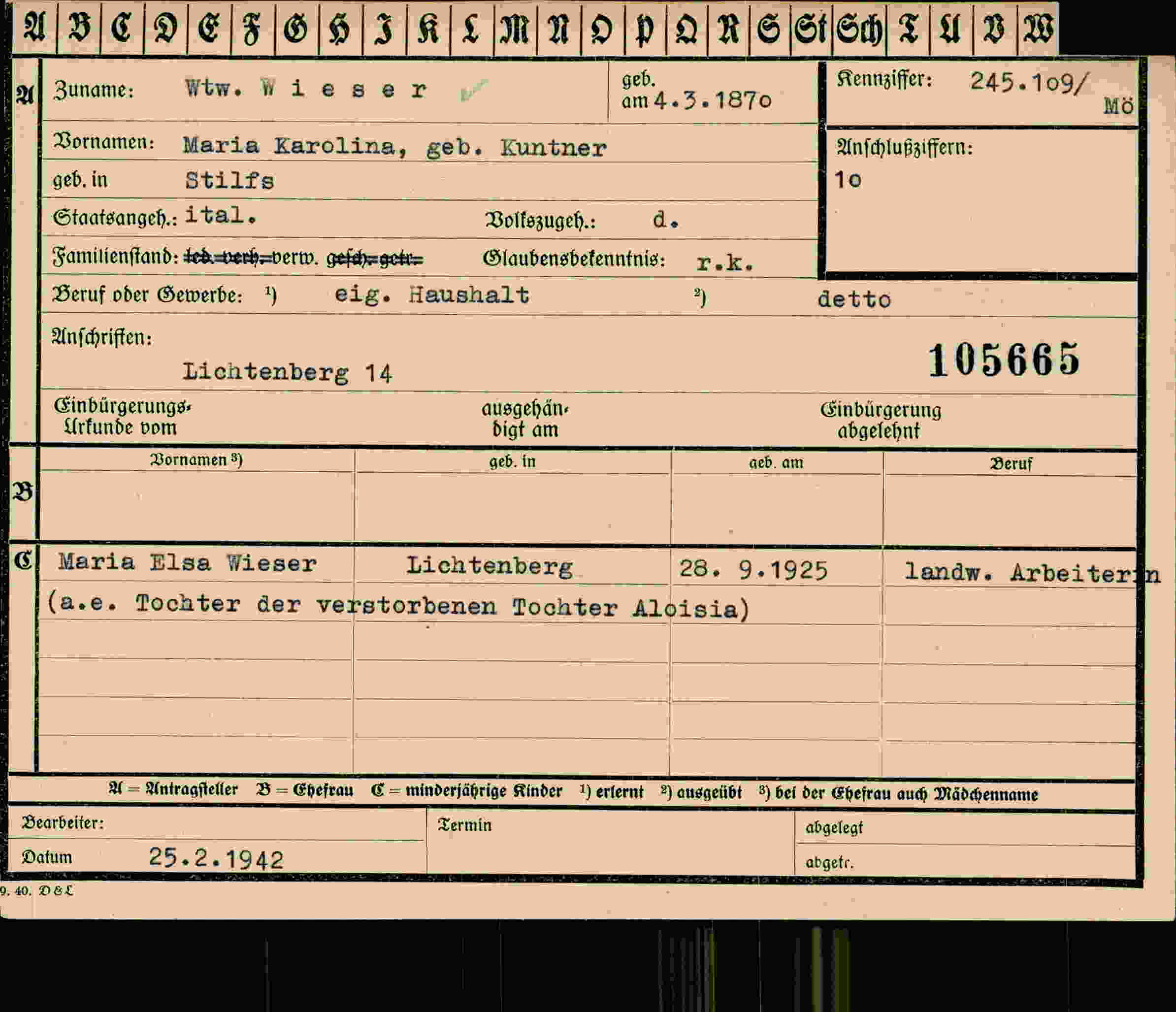 Vorderseite des Dokuments