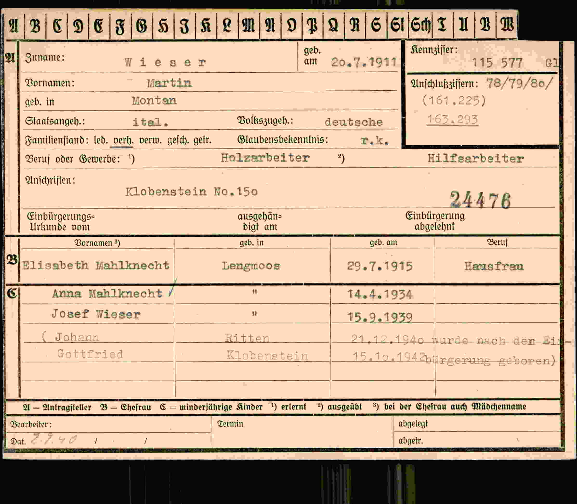 Vorderseite des Dokuments