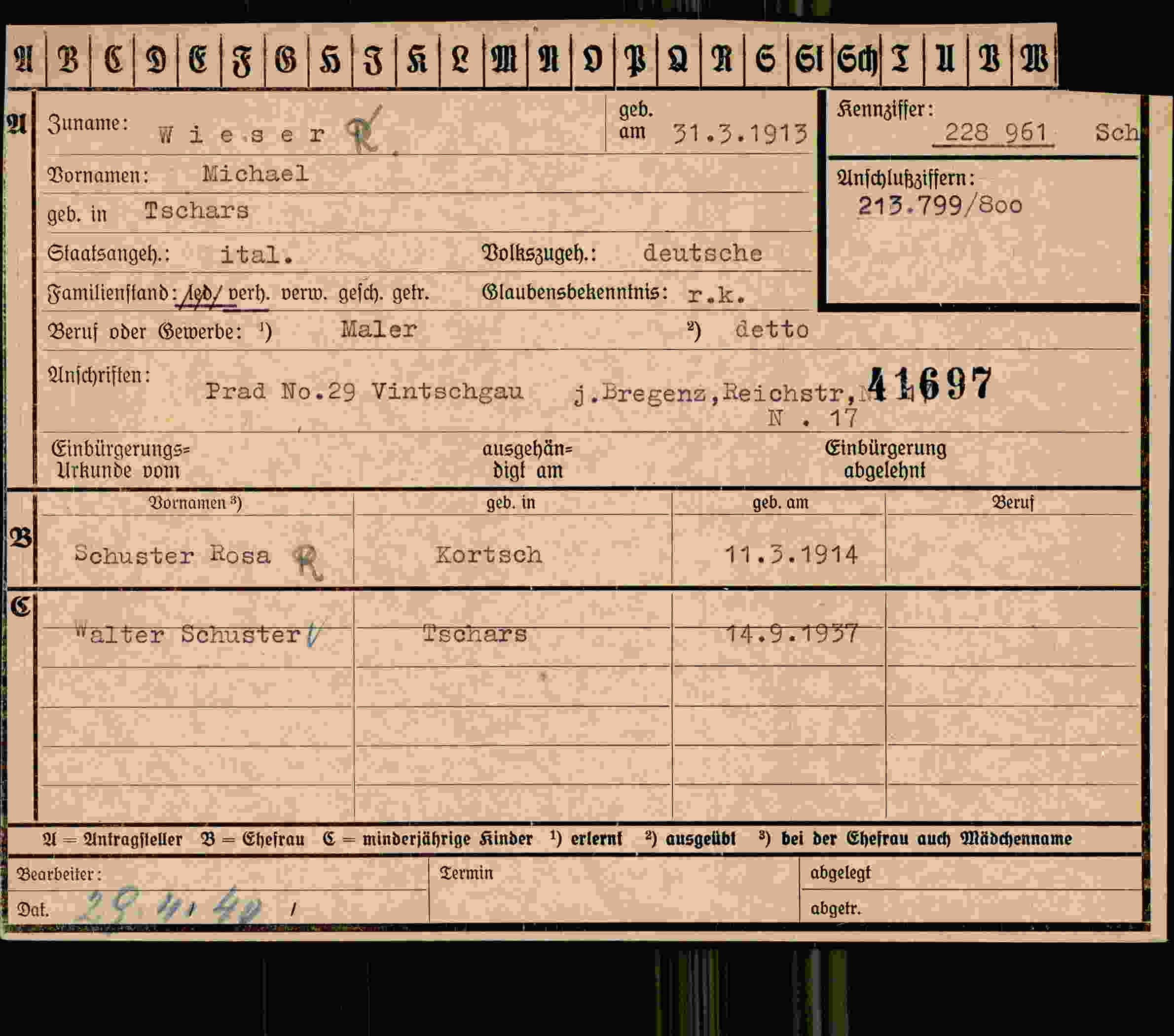 Vorderseite des Dokuments