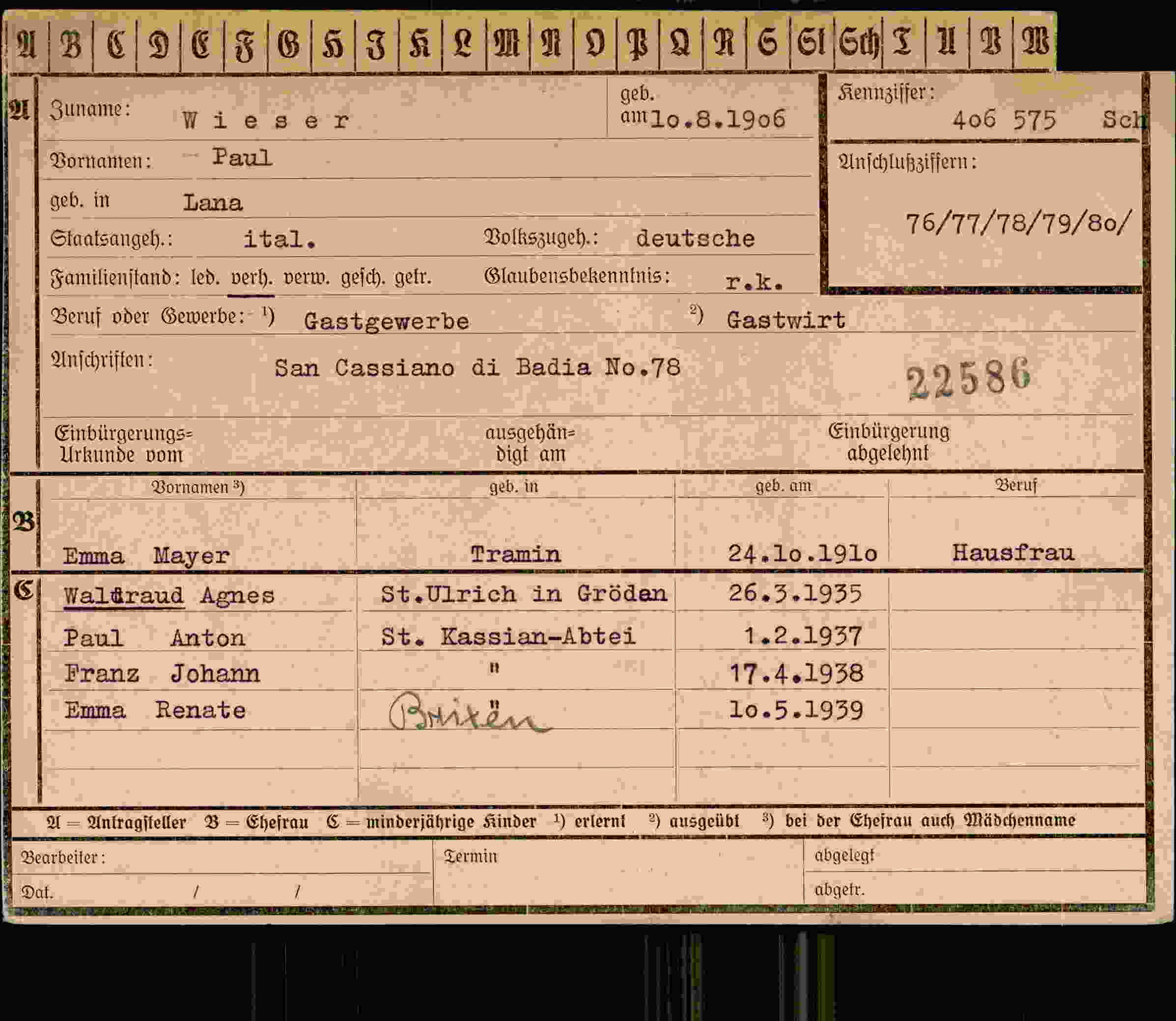 Vorderseite des Dokuments