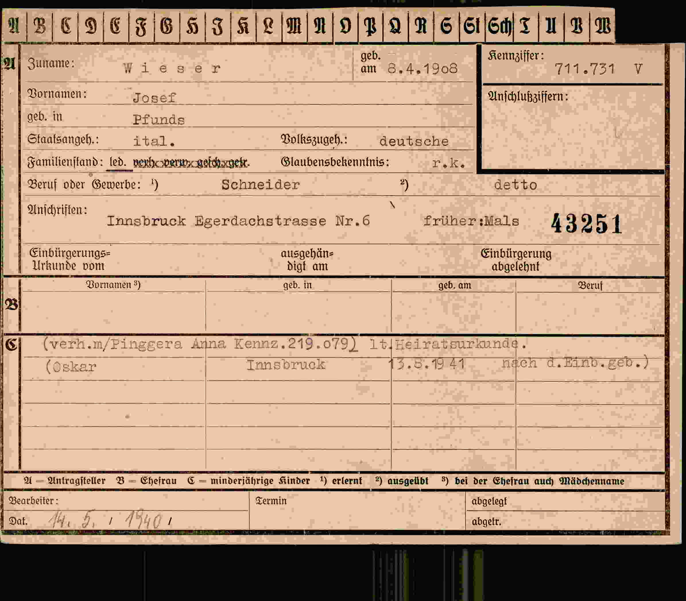 Dokument für Josef Wieser