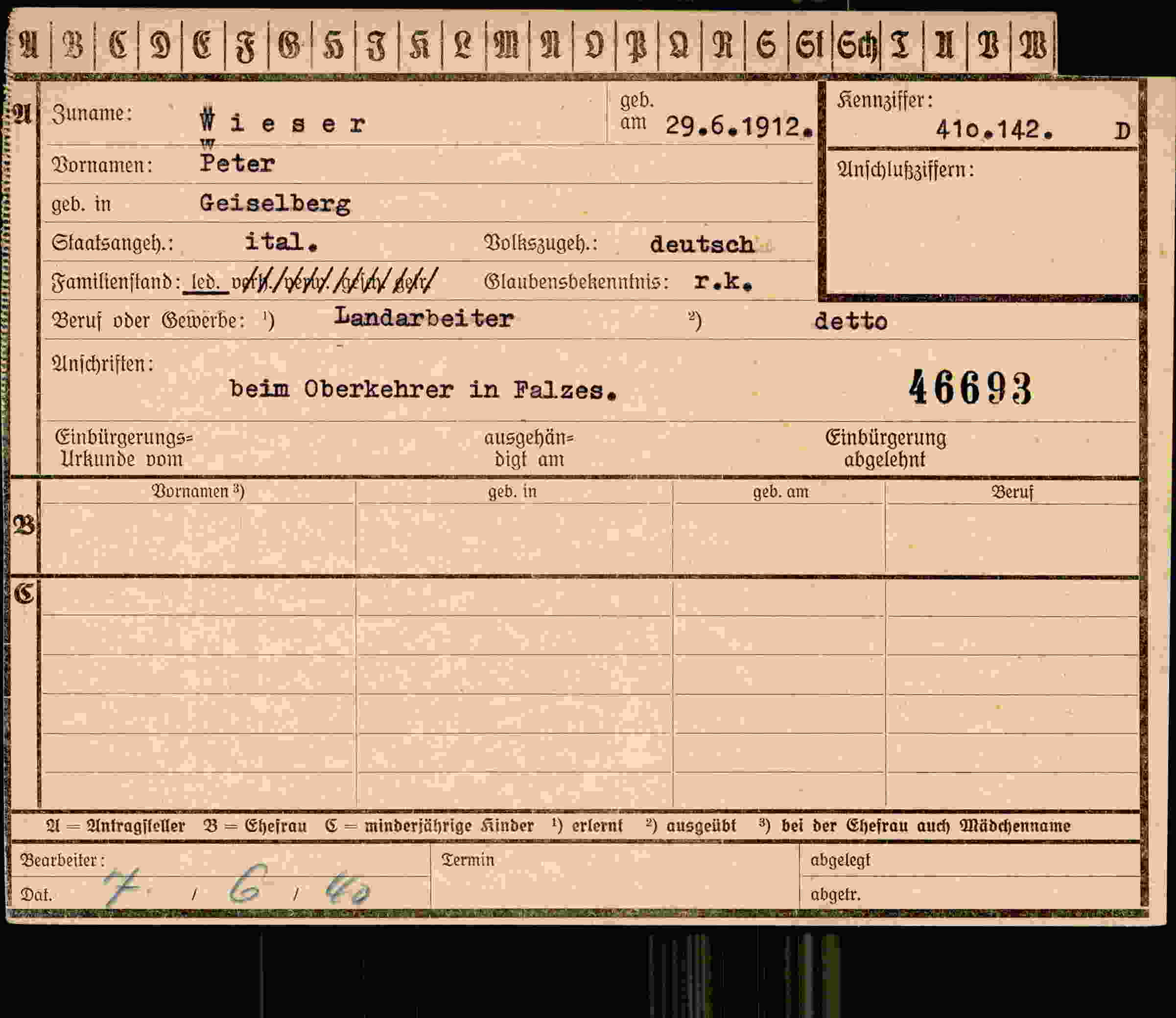 Vorderseite des Dokuments
