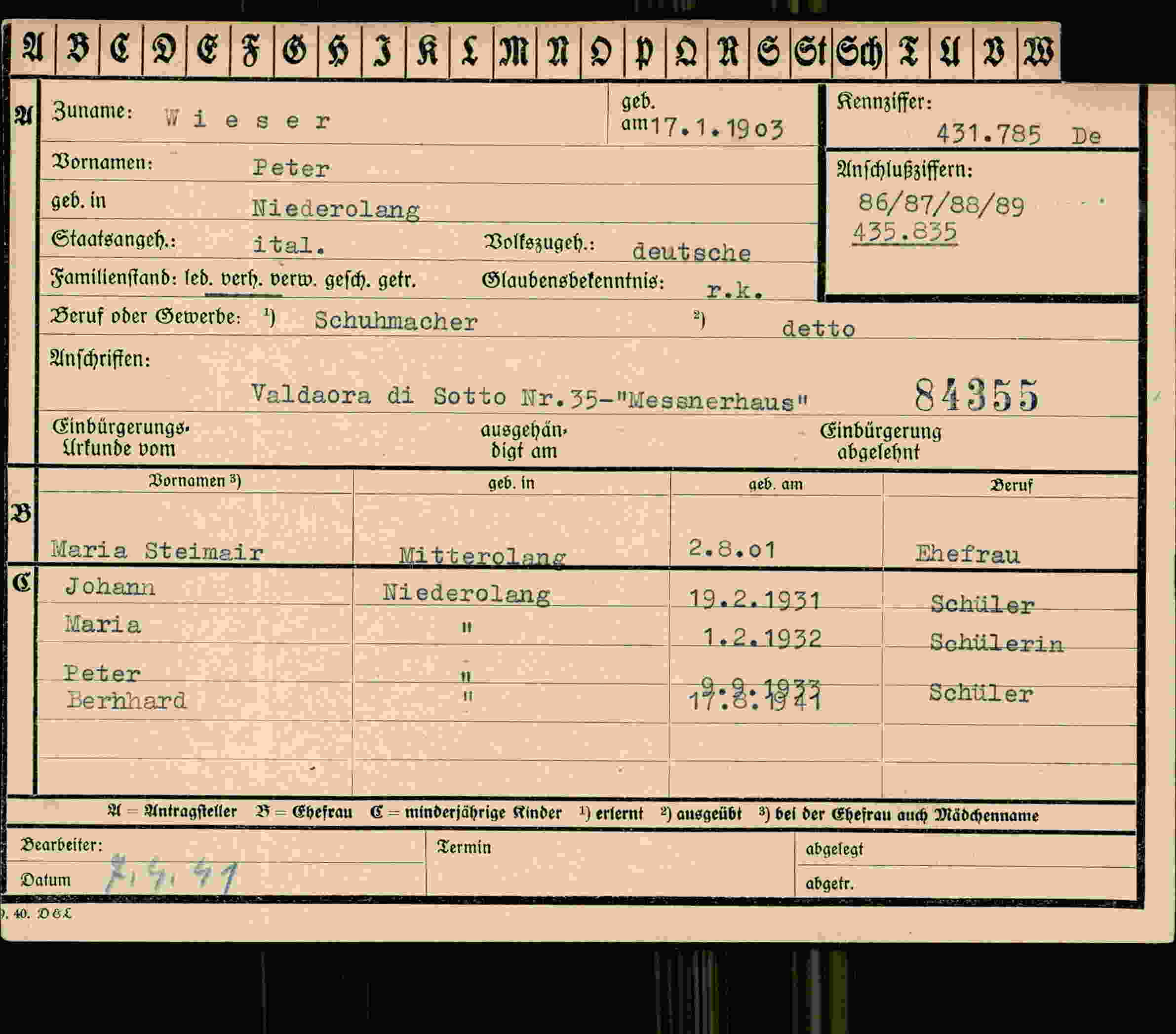 Vorderseite des Dokuments