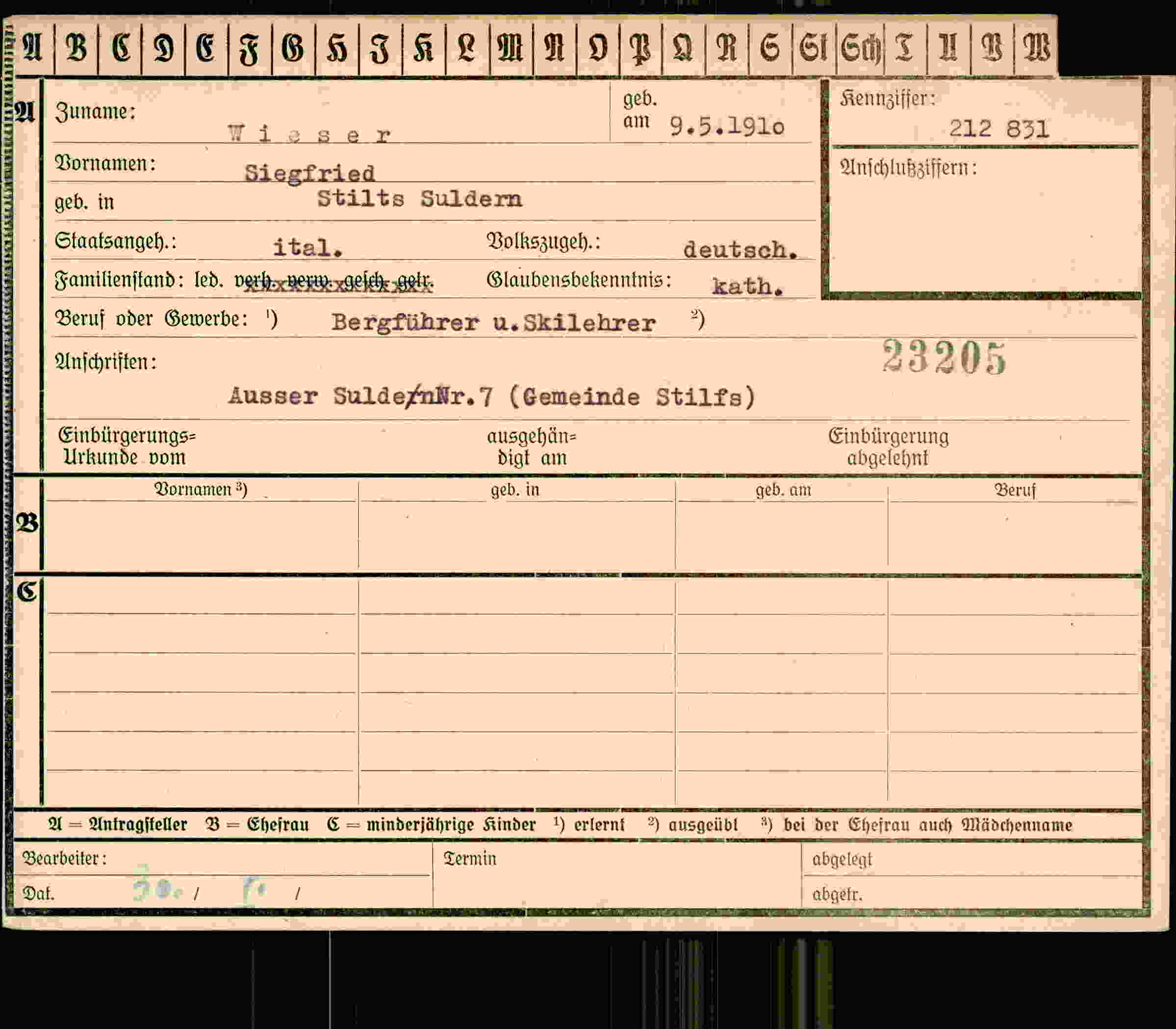 Dokument für Siegfried Wieser