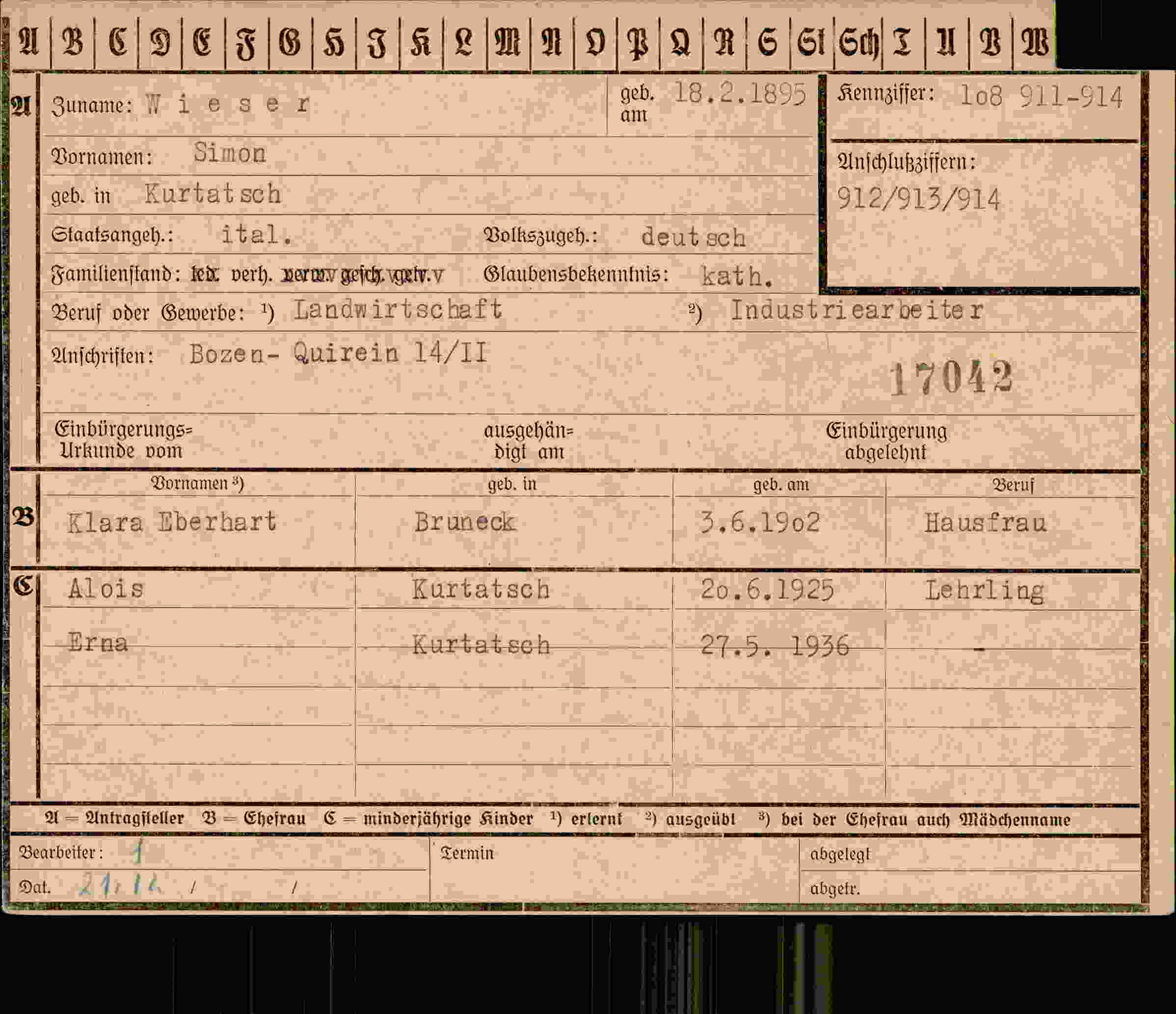 Vorderseite des Dokuments