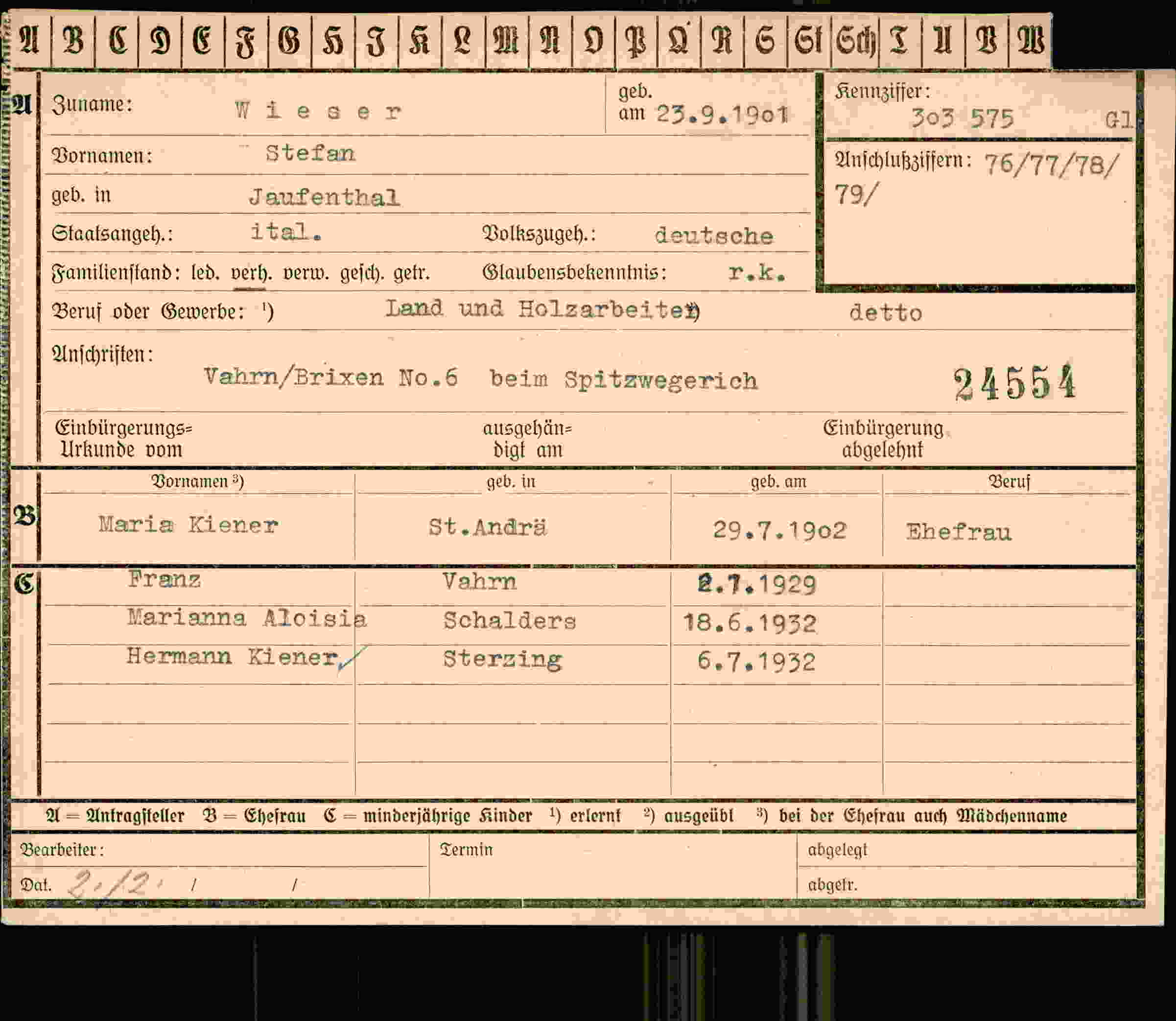 Vorderseite des Dokuments
