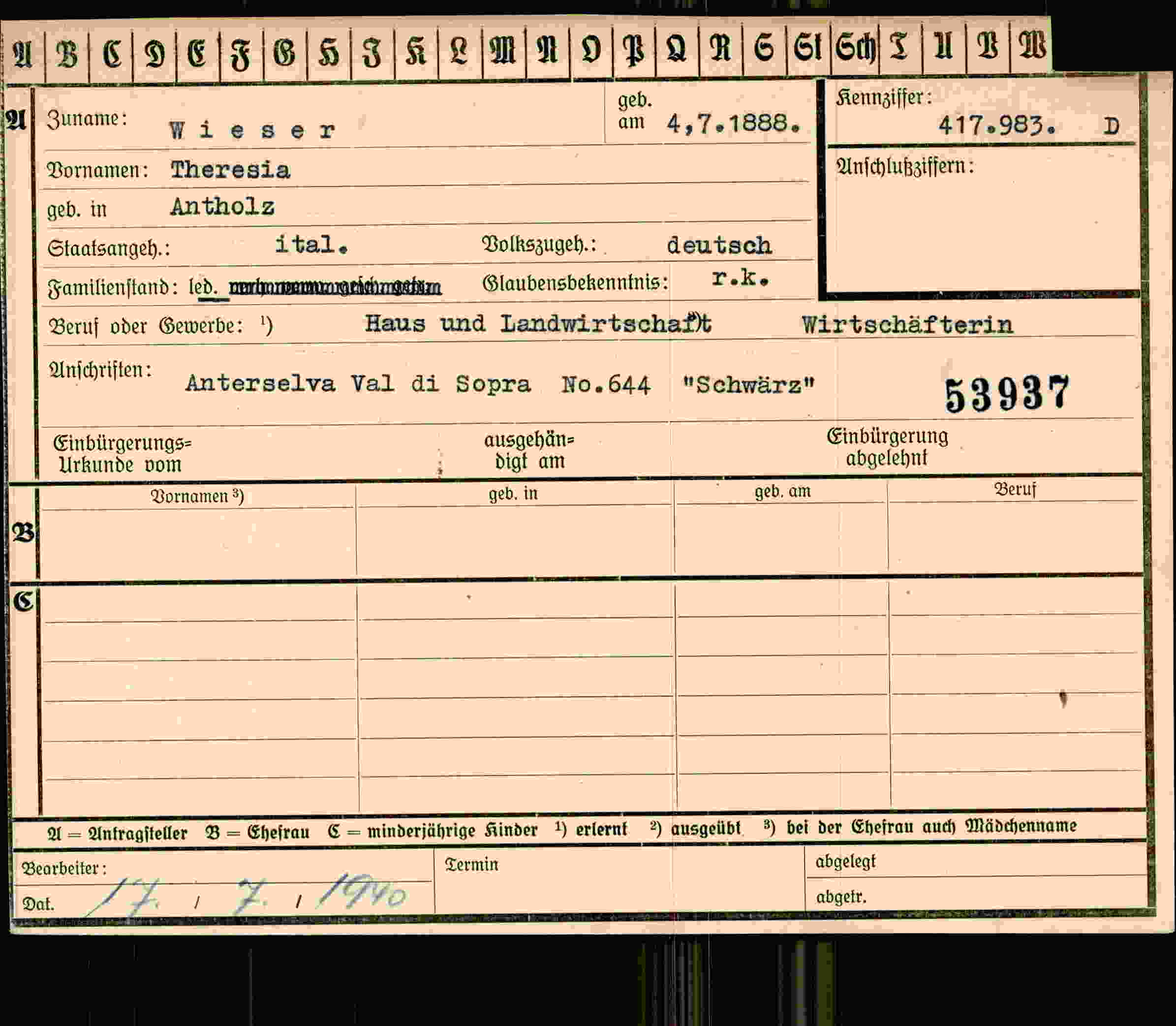 Vorderseite des Dokuments