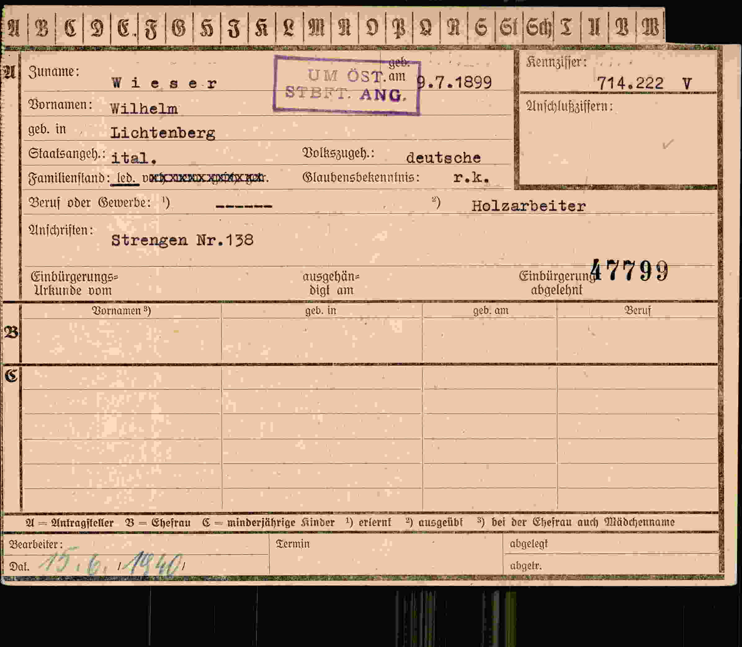 Dokument für Wilhelm Wieser
